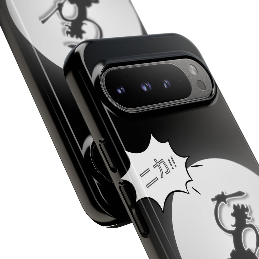 Black Cat Phone Case with Moon and Japanese Text, Tough Phone Case for Cat Lovers, Unique Gift for Birthdays, Halloween, and Everyday Use