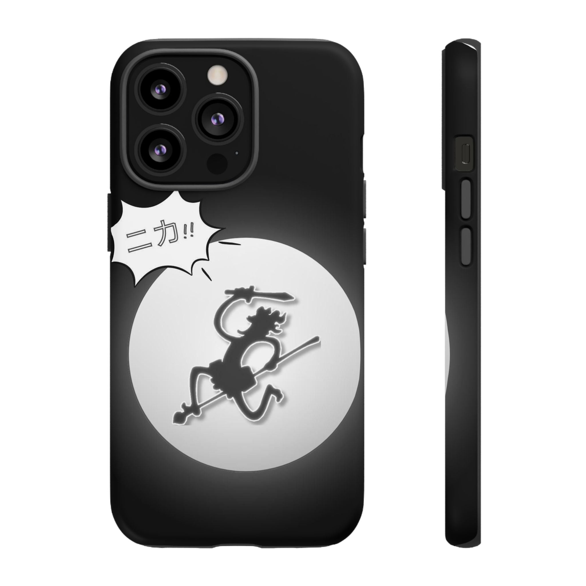 Black Cat Phone Case with Moon and Japanese Text, Tough Phone Case for Cat Lovers, Unique Gift for Birthdays, Halloween, and Everyday Use