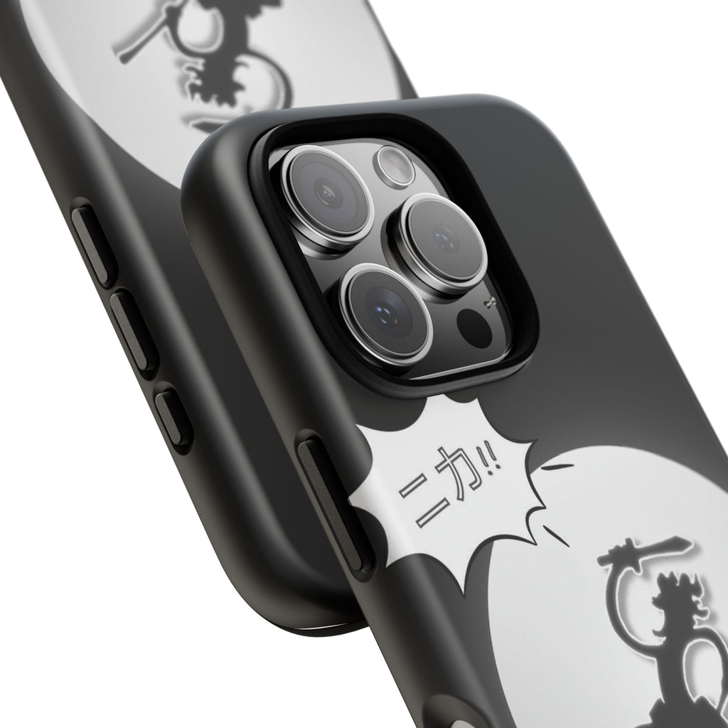 Black Cat Phone Case with Moon and Japanese Text, Tough Phone Case for Cat Lovers, Unique Gift for Birthdays, Halloween, and Everyday Use