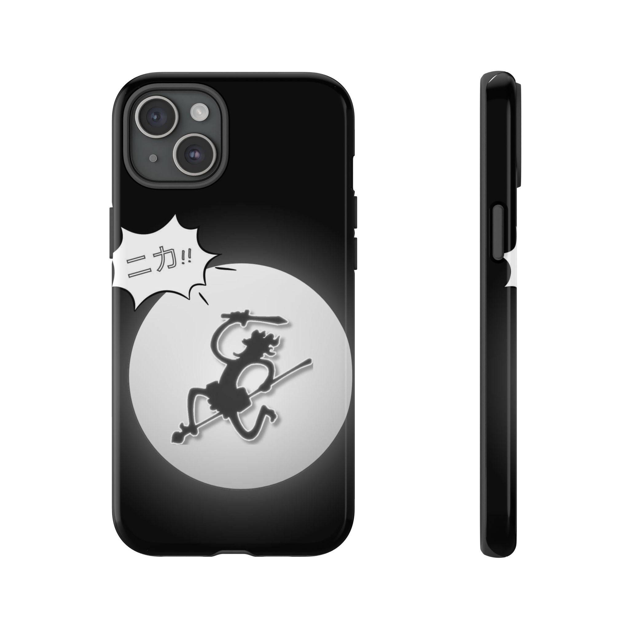 Black Cat Phone Case with Moon and Japanese Text, Tough Phone Case for Cat Lovers, Unique Gift for Birthdays, Halloween, and Everyday Use