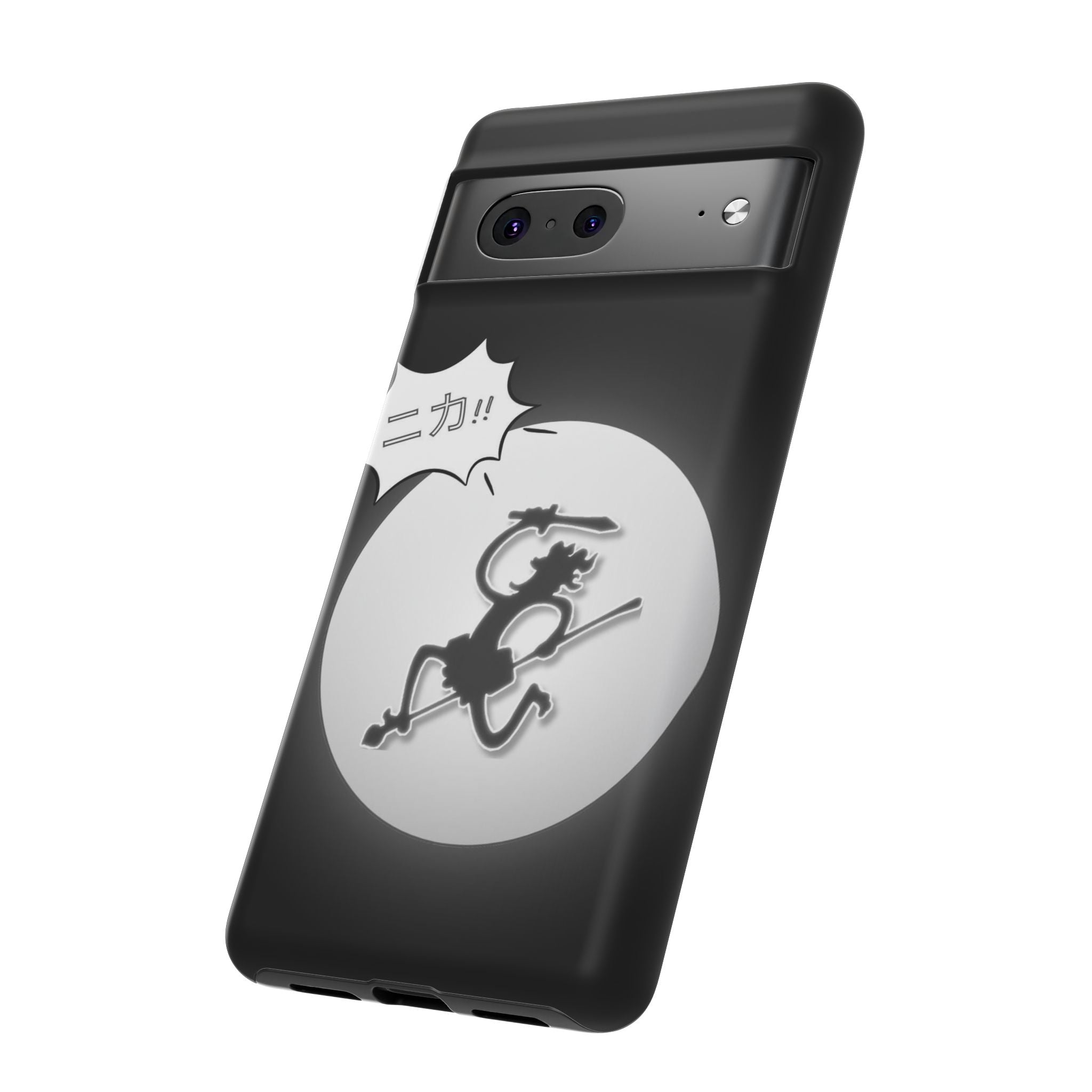Black Cat Phone Case with Moon and Japanese Text, Tough Phone Case for Cat Lovers, Unique Gift for Birthdays, Halloween, and Everyday Use