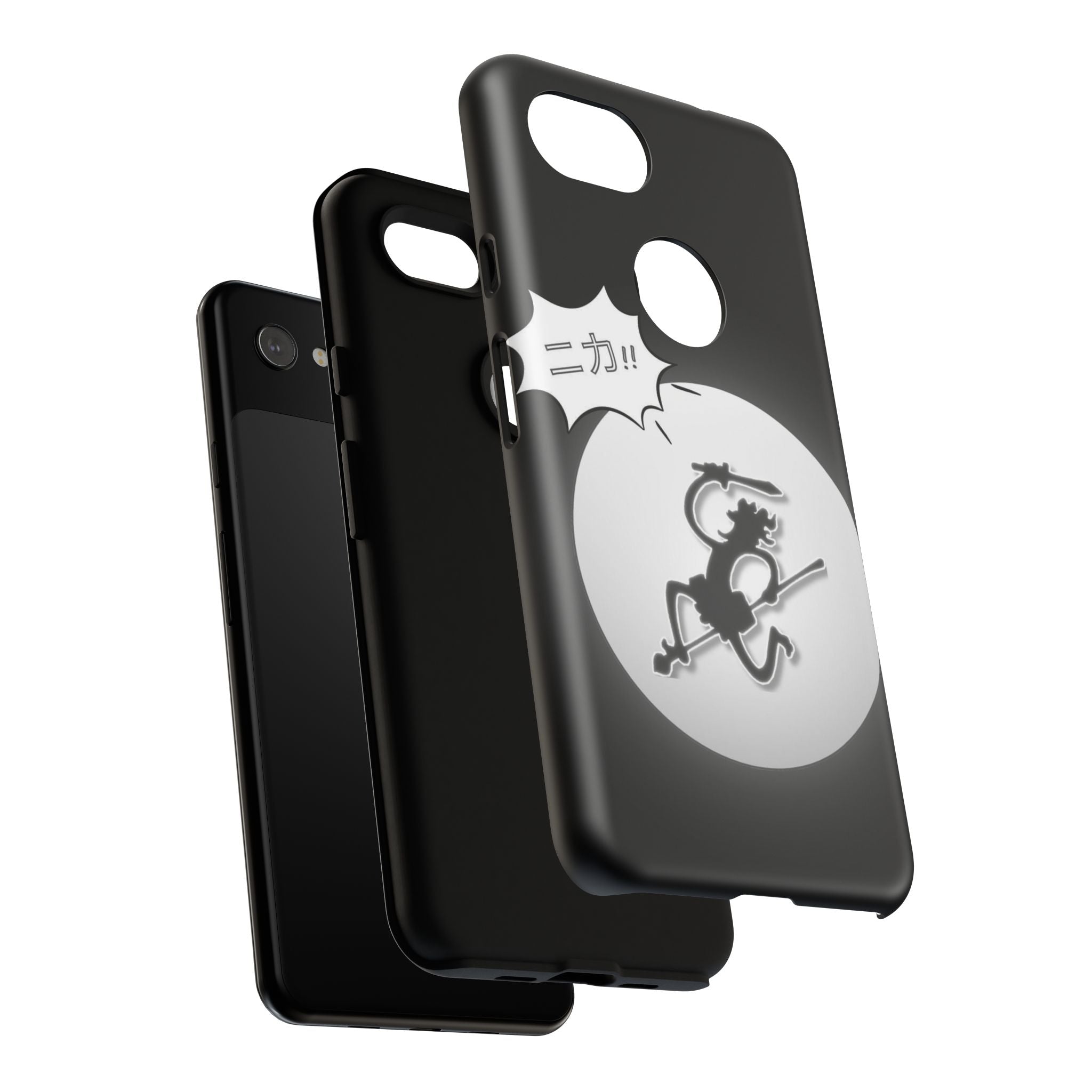 Black Cat Phone Case with Moon and Japanese Text, Tough Phone Case for Cat Lovers, Unique Gift for Birthdays, Halloween, and Everyday Use