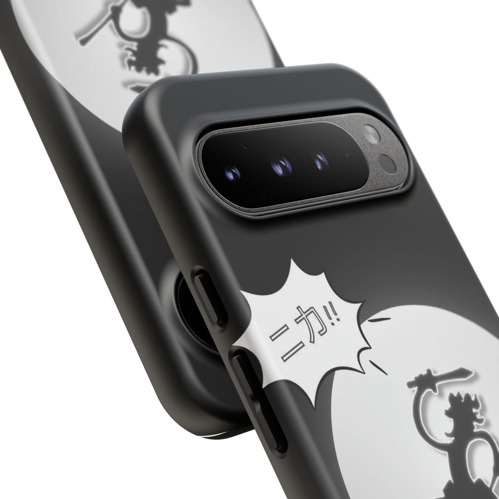 Black Cat Phone Case with Moon and Japanese Text, Tough Phone Case for Cat Lovers, Unique Gift for Birthdays, Halloween, and Everyday Use