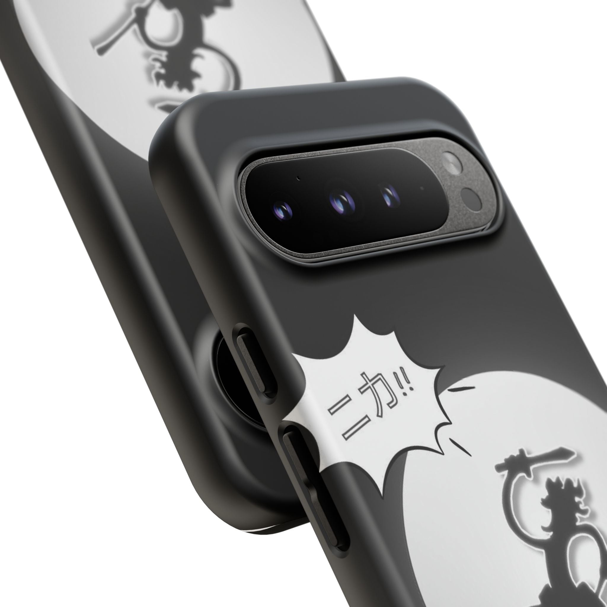 Black Cat Phone Case with Moon and Japanese Text, Tough Phone Case for Cat Lovers, Unique Gift for Birthdays, Halloween, and Everyday Use