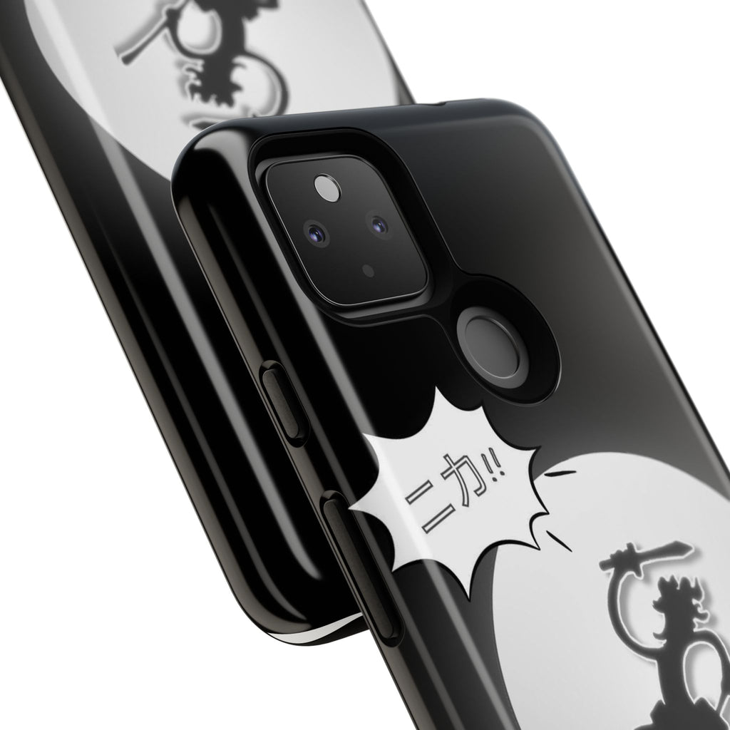 Black Cat Phone Case with Moon and Japanese Text, Tough Phone Case for Cat Lovers, Unique Gift for Birthdays, Halloween, and Everyday Use