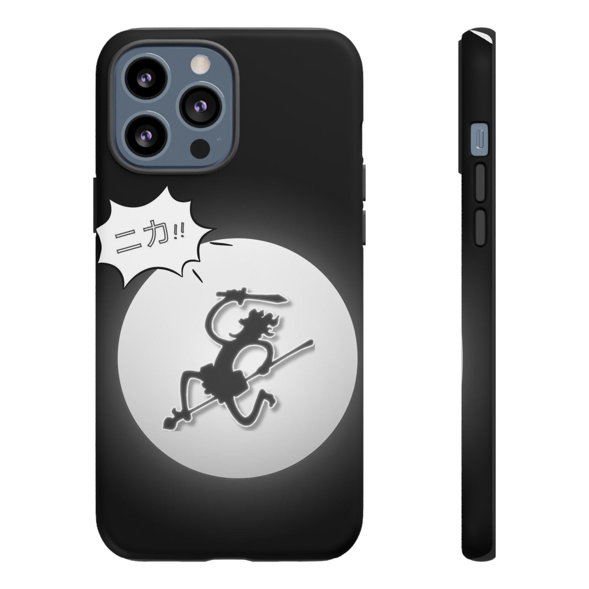 Black Cat Phone Case with Moon and Japanese Text, Tough Phone Case for Cat Lovers, Unique Gift for Birthdays, Halloween, and Everyday Use