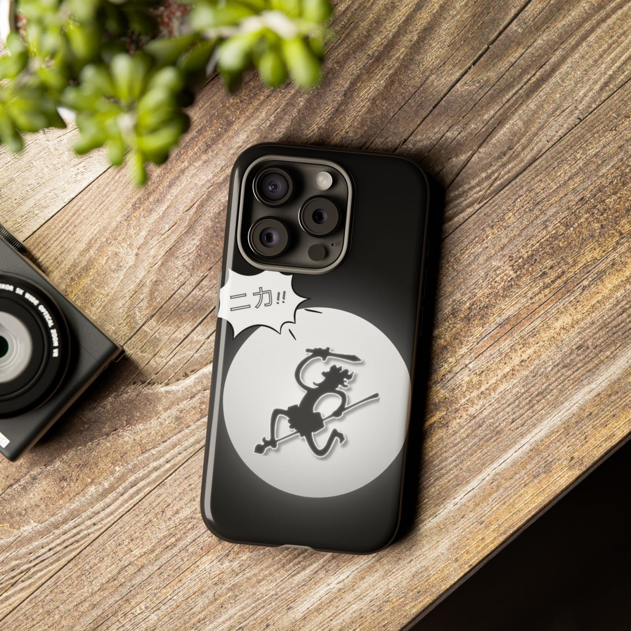 Black Cat Phone Case with Moon and Japanese Text, Tough Phone Case for Cat Lovers, Unique Gift for Birthdays, Halloween, and Everyday Use