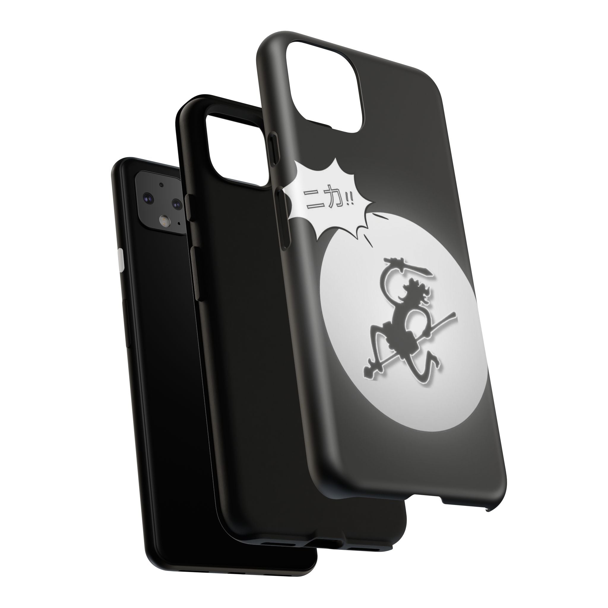 Black Cat Phone Case with Moon and Japanese Text, Tough Phone Case for Cat Lovers, Unique Gift for Birthdays, Halloween, and Everyday Use