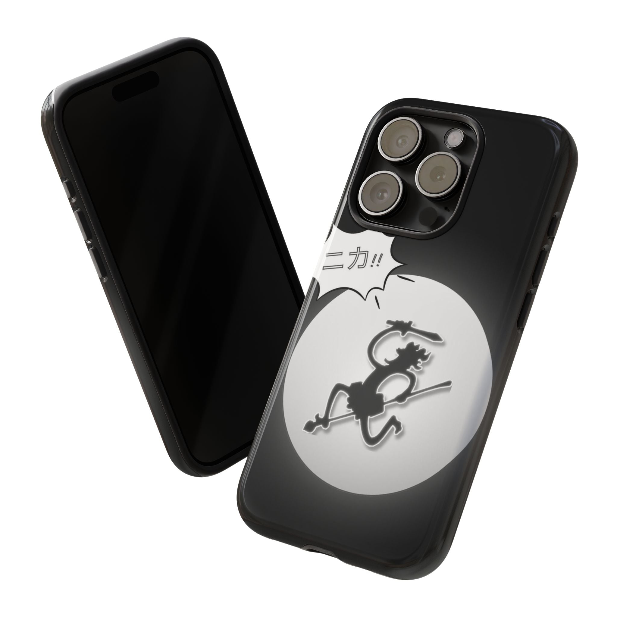 Black Cat Phone Case with Moon and Japanese Text, Tough Phone Case for Cat Lovers, Unique Gift for Birthdays, Halloween, and Everyday Use
