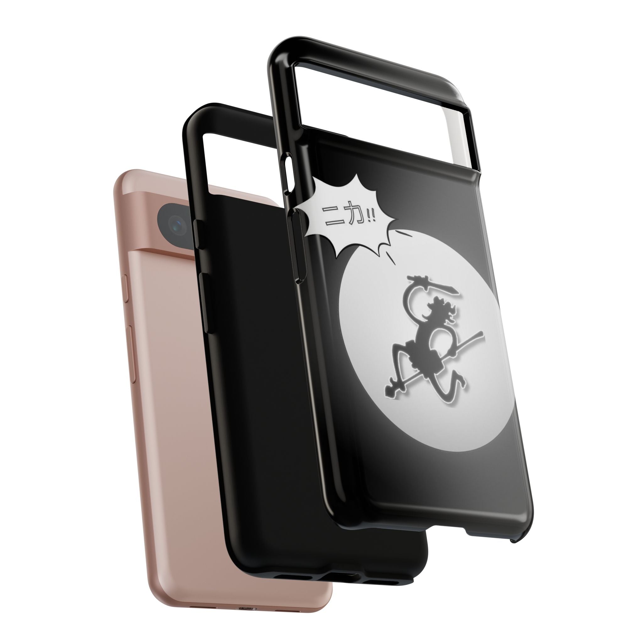 Black Cat Phone Case with Moon and Japanese Text, Tough Phone Case for Cat Lovers, Unique Gift for Birthdays, Halloween, and Everyday Use