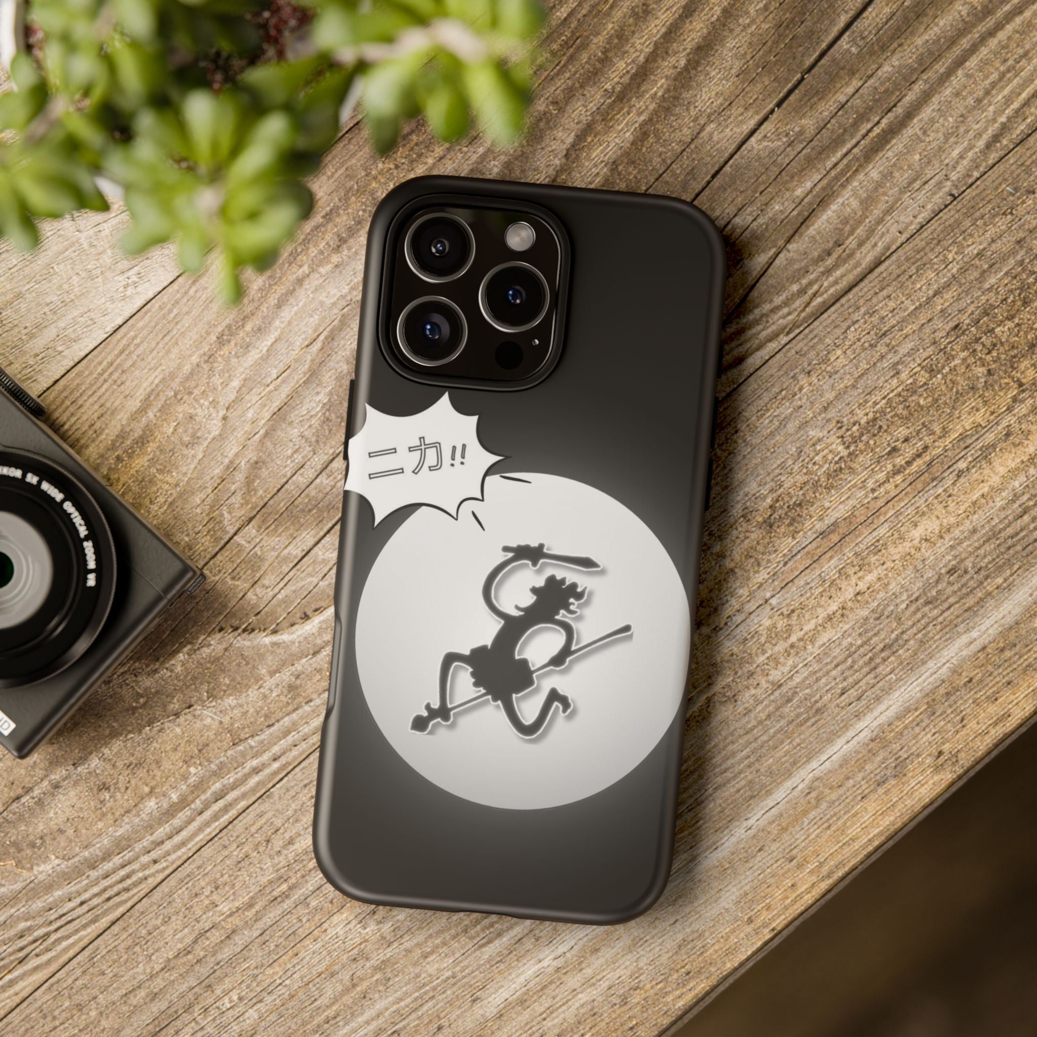 Black Cat Phone Case with Moon and Japanese Text, Tough Phone Case for Cat Lovers, Unique Gift for Birthdays, Halloween, and Everyday Use