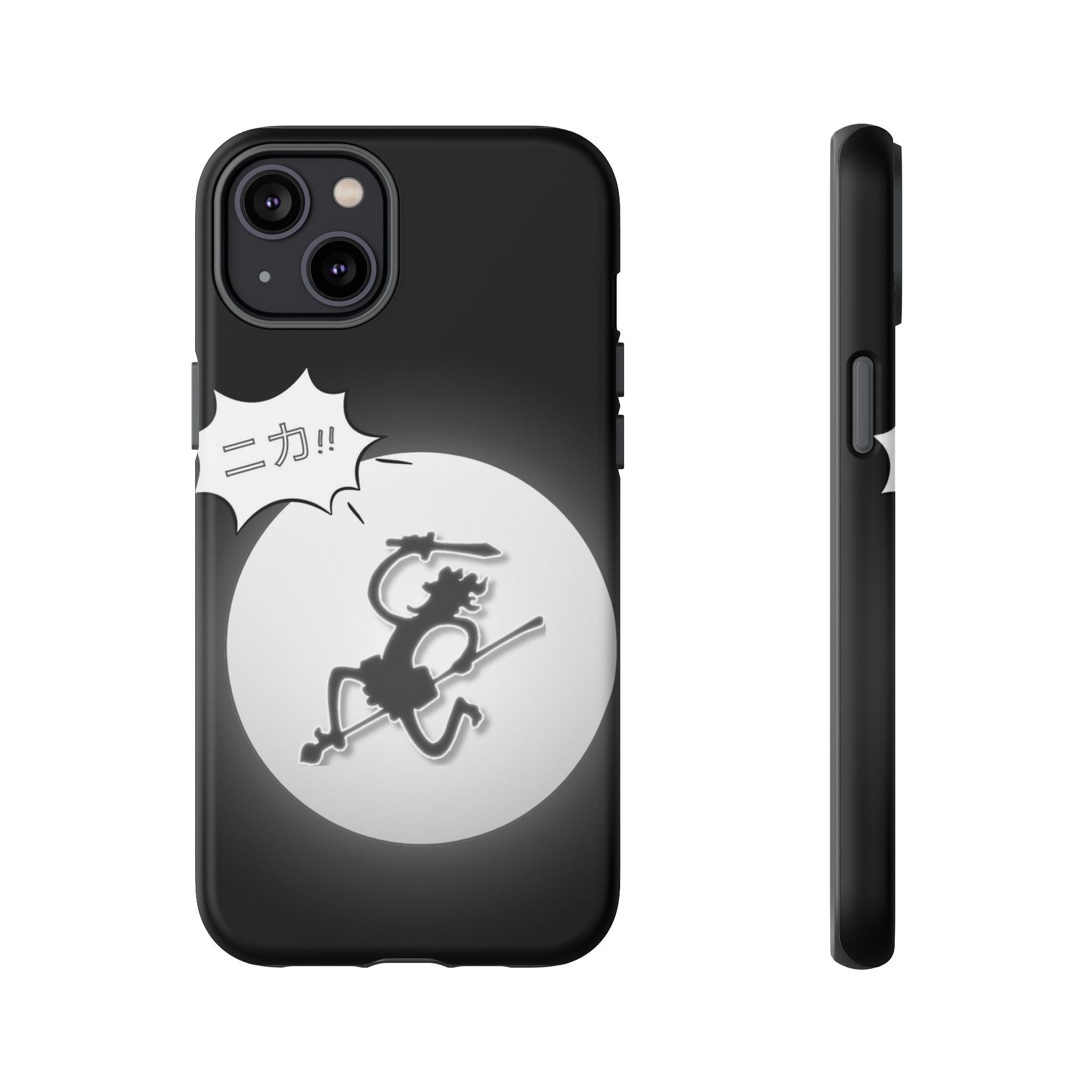 Black Cat Phone Case with Moon and Japanese Text, Tough Phone Case for Cat Lovers, Unique Gift for Birthdays, Halloween, and Everyday Use