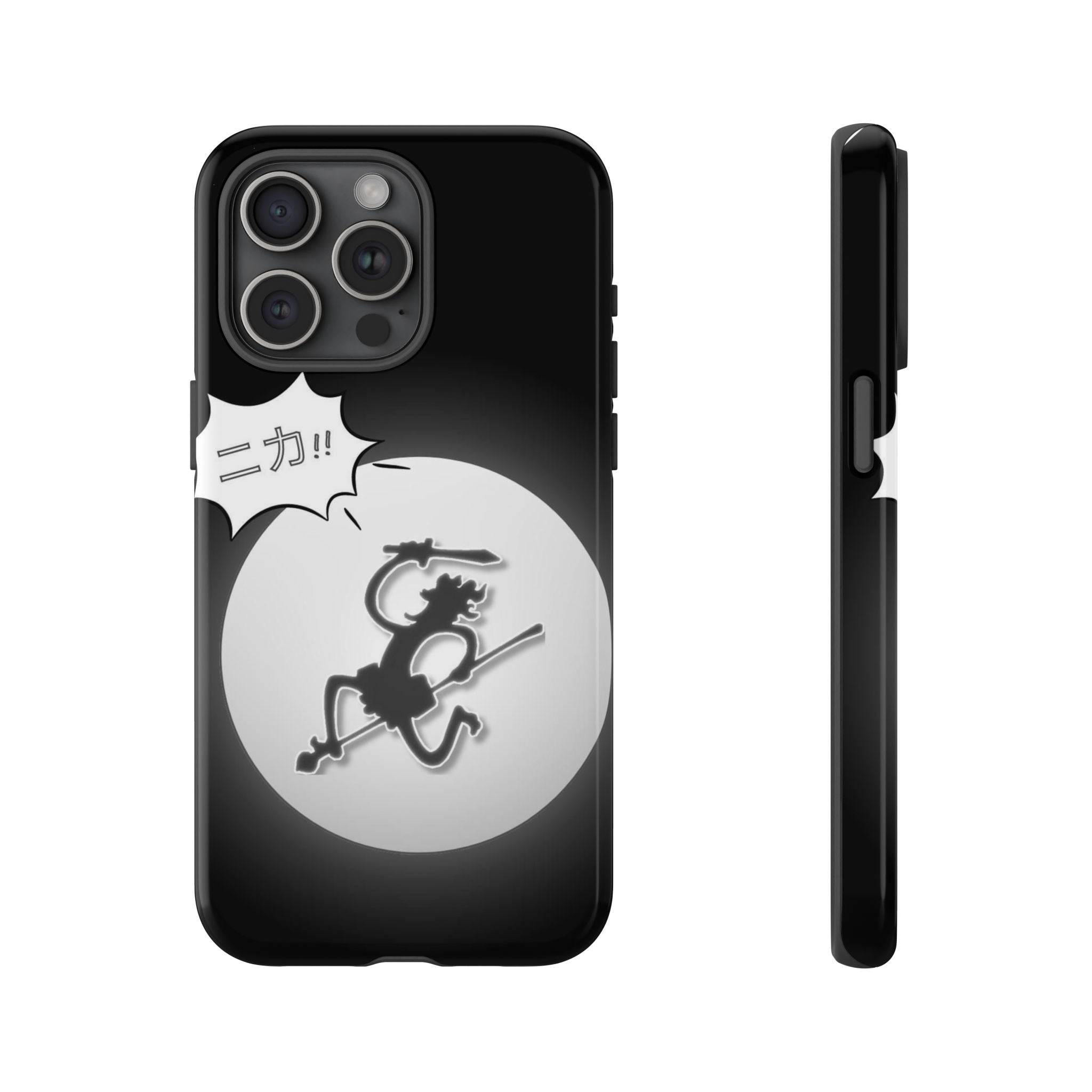 Black Cat Phone Case with Moon and Japanese Text, Tough Phone Case for Cat Lovers, Unique Gift for Birthdays, Halloween, and Everyday Use