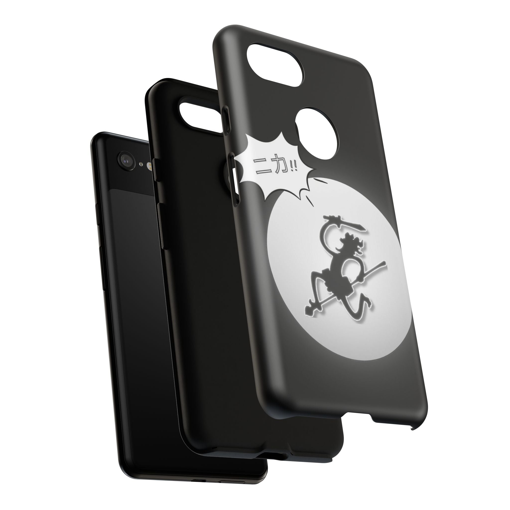 Black Cat Phone Case with Moon and Japanese Text, Tough Phone Case for Cat Lovers, Unique Gift for Birthdays, Halloween, and Everyday Use