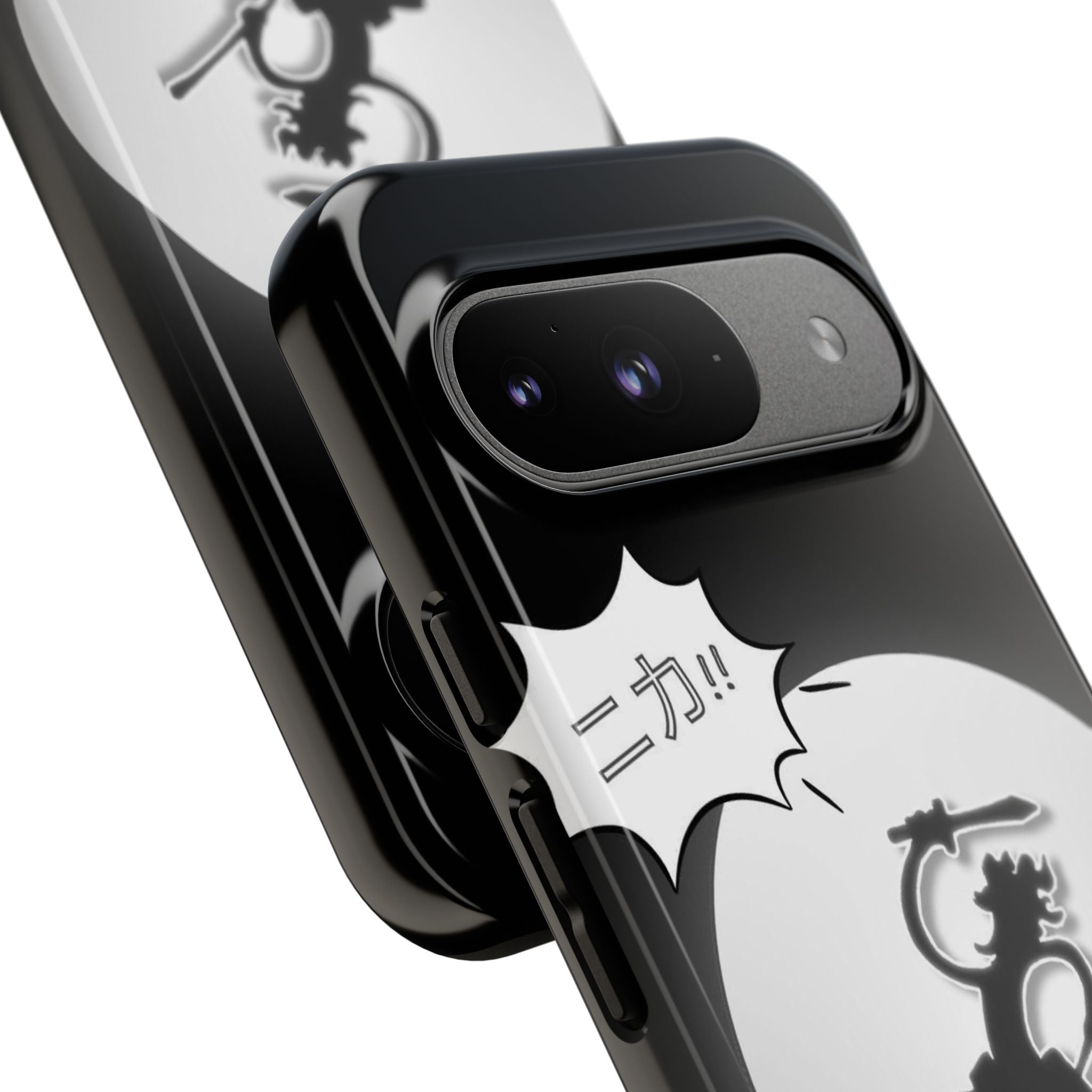 Black Cat Phone Case with Moon and Japanese Text, Tough Phone Case for Cat Lovers, Unique Gift for Birthdays, Halloween, and Everyday Use