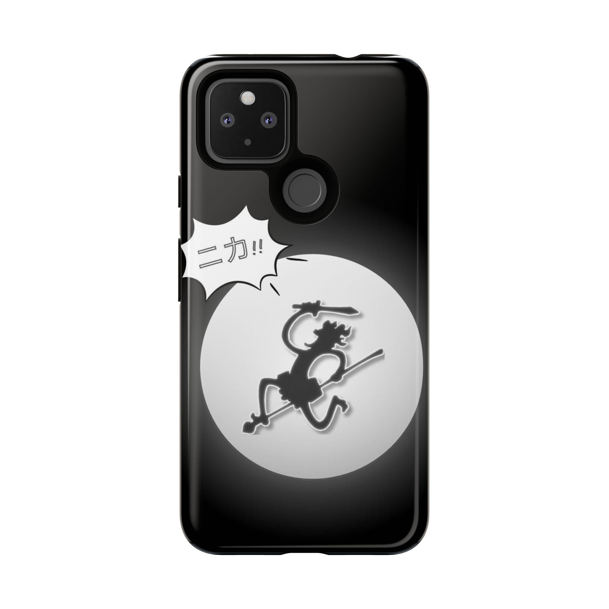 Black Cat Phone Case with Moon and Japanese Text, Tough Phone Case for Cat Lovers, Unique Gift for Birthdays, Halloween, and Everyday Use