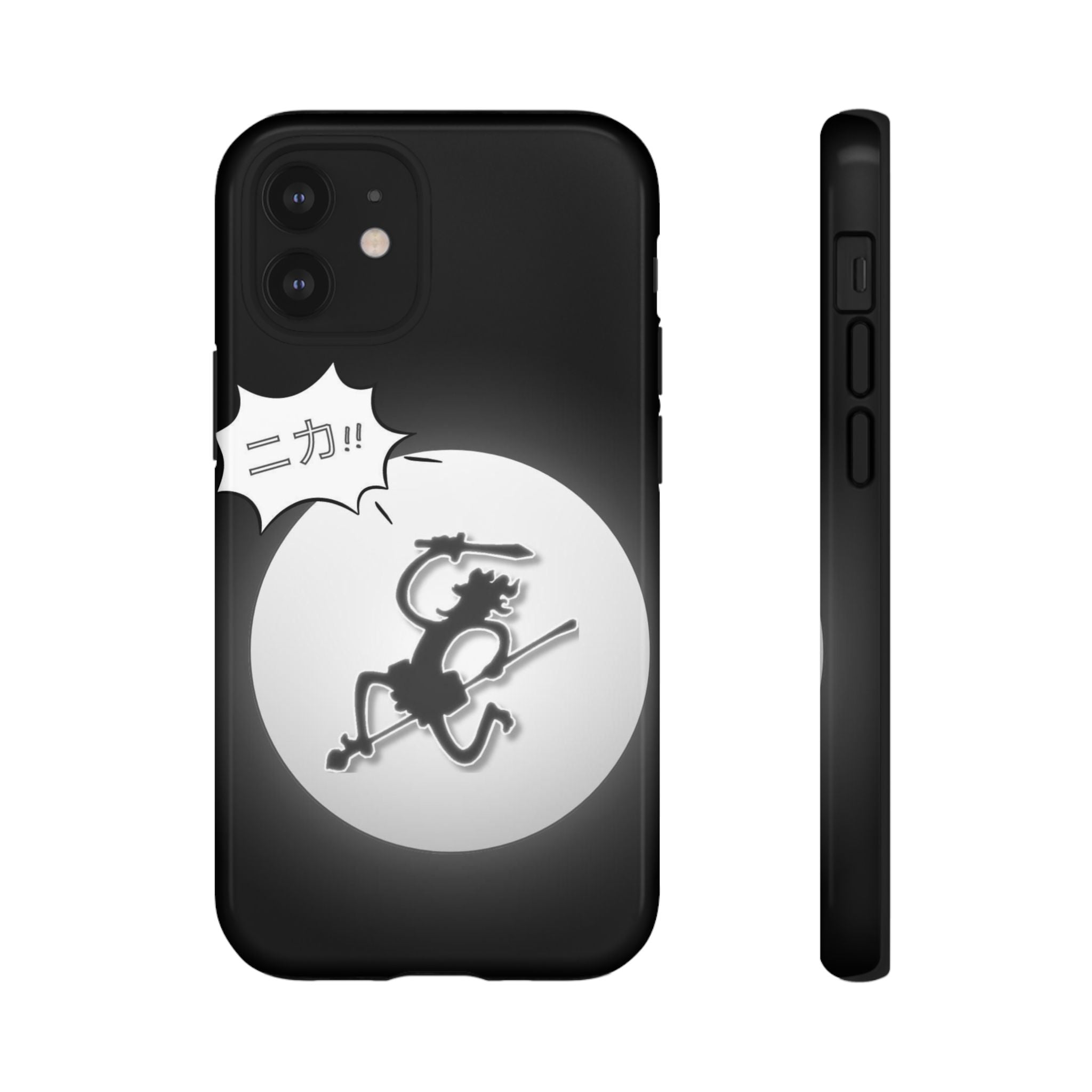 Black Cat Phone Case with Moon and Japanese Text, Tough Phone Case for Cat Lovers, Unique Gift for Birthdays, Halloween, and Everyday Use