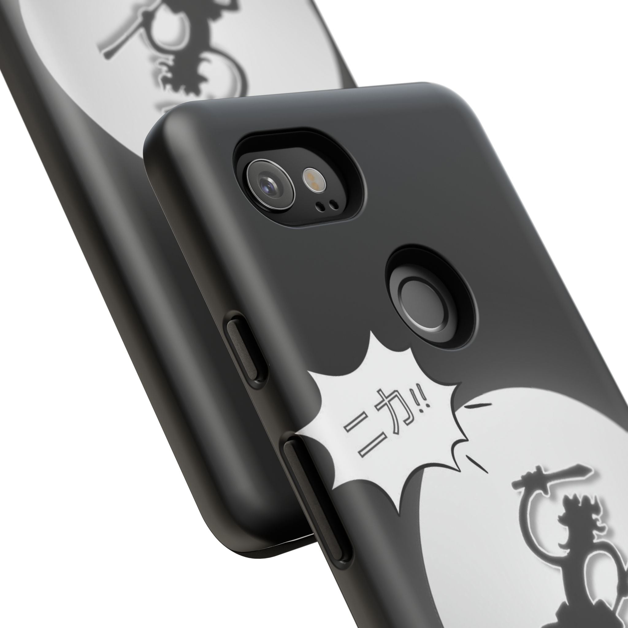 Black Cat Phone Case with Moon and Japanese Text, Tough Phone Case for Cat Lovers, Unique Gift for Birthdays, Halloween, and Everyday Use