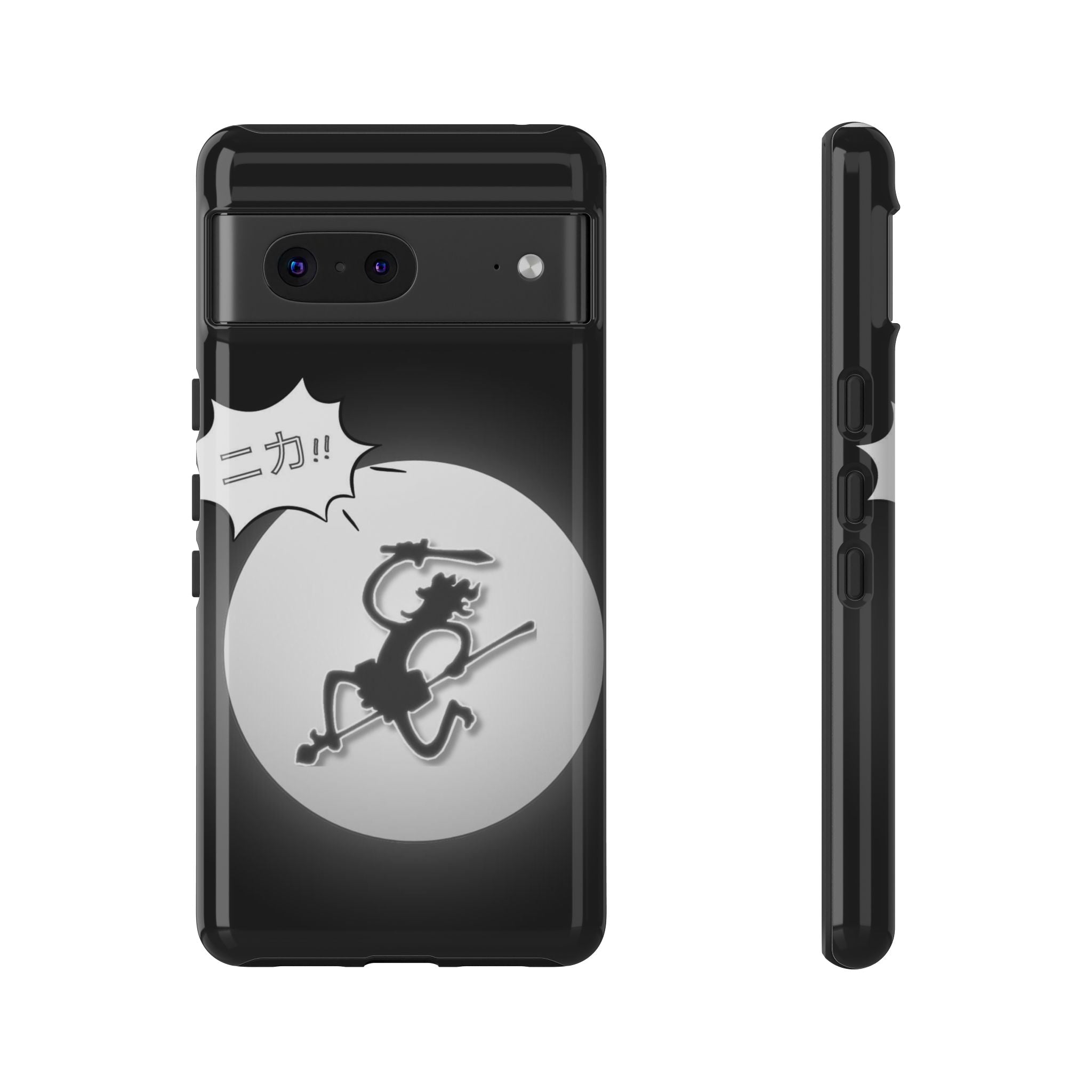 Black Cat Phone Case with Moon and Japanese Text, Tough Phone Case for Cat Lovers, Unique Gift for Birthdays, Halloween, and Everyday Use