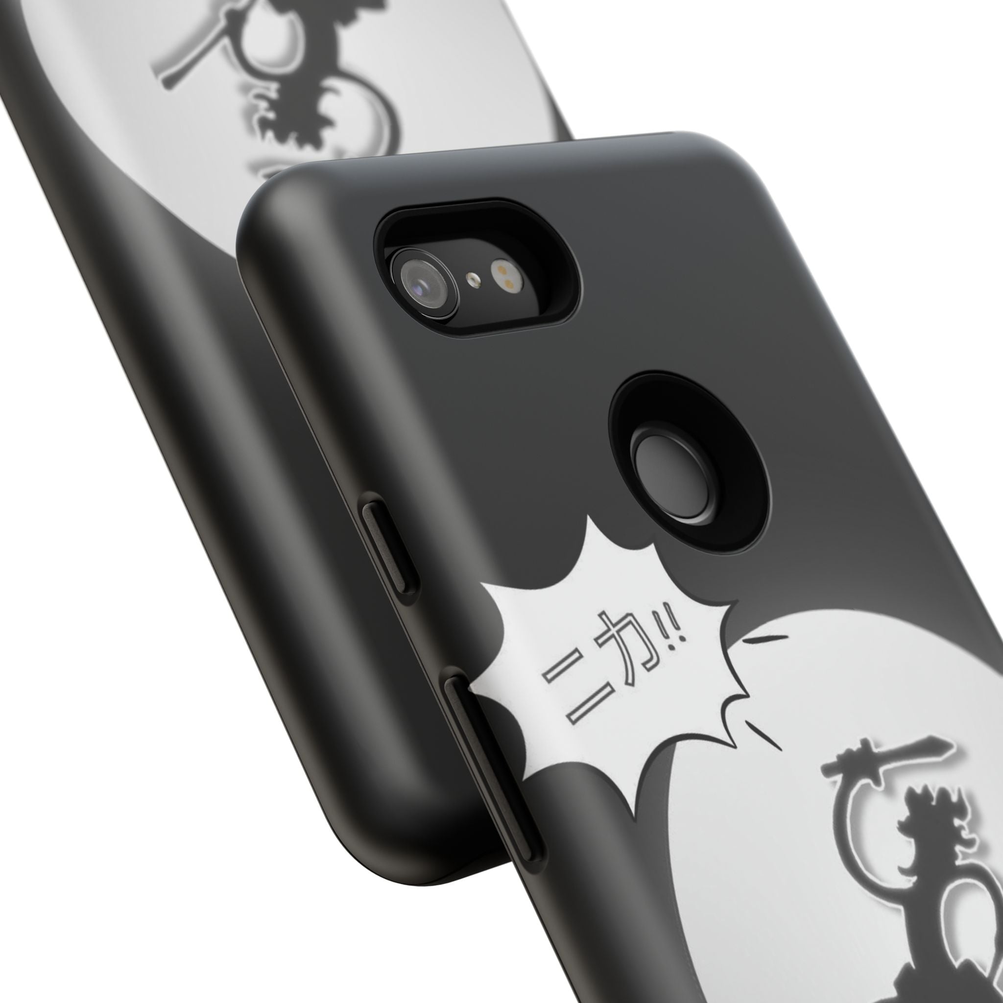 Black Cat Phone Case with Moon and Japanese Text, Tough Phone Case for Cat Lovers, Unique Gift for Birthdays, Halloween, and Everyday Use