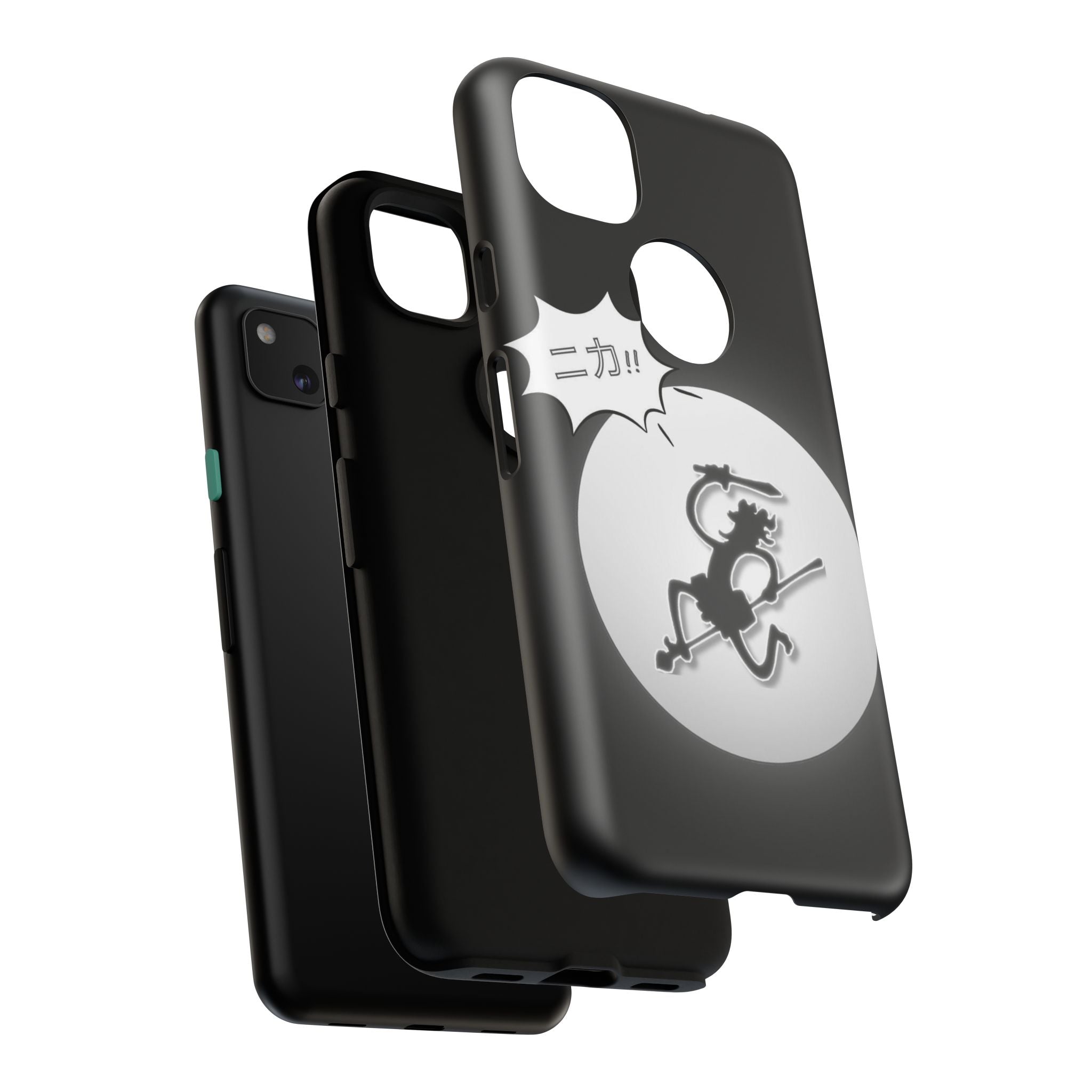 Black Cat Phone Case with Moon and Japanese Text, Tough Phone Case for Cat Lovers, Unique Gift for Birthdays, Halloween, and Everyday Use