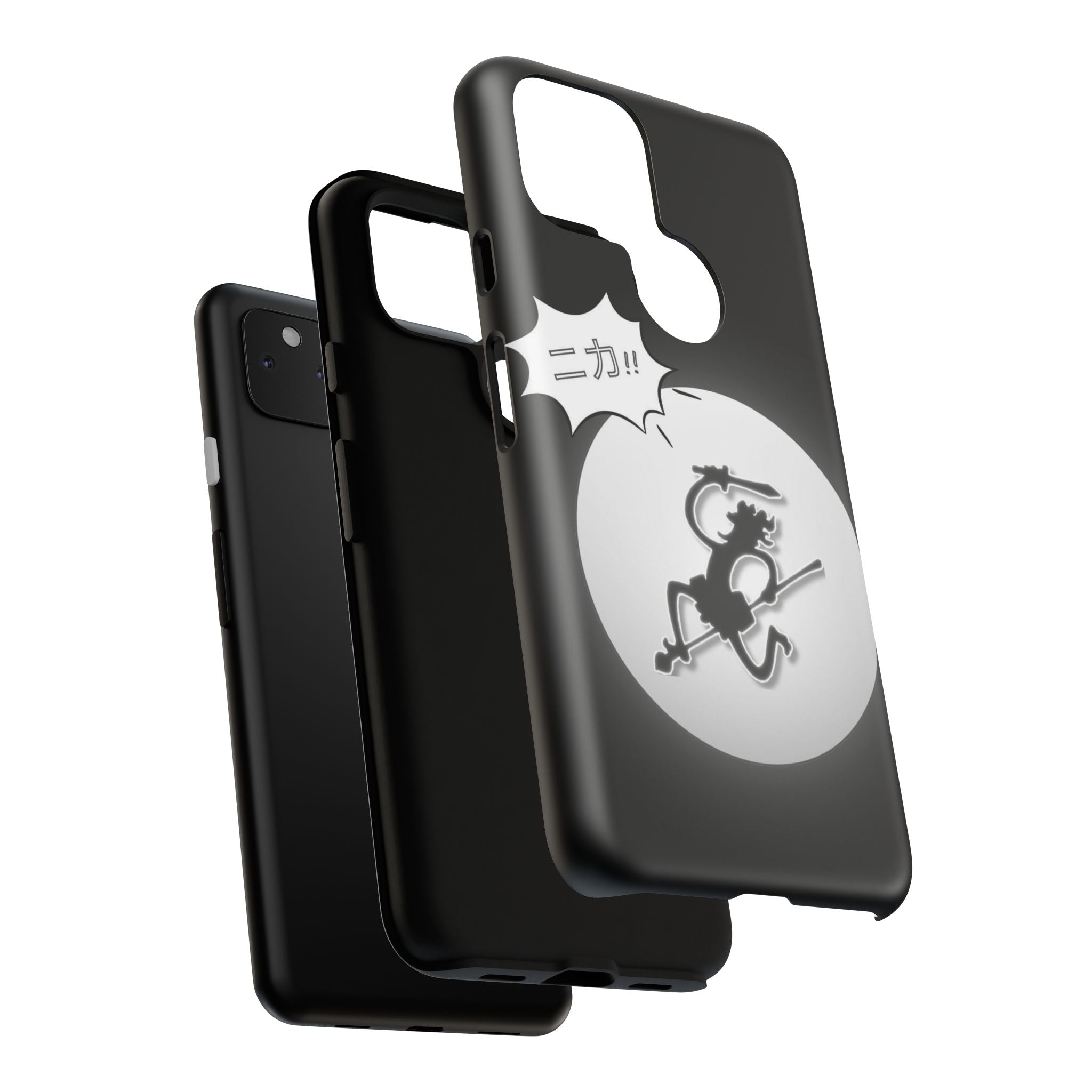 Black Cat Phone Case with Moon and Japanese Text, Tough Phone Case for Cat Lovers, Unique Gift for Birthdays, Halloween, and Everyday Use
