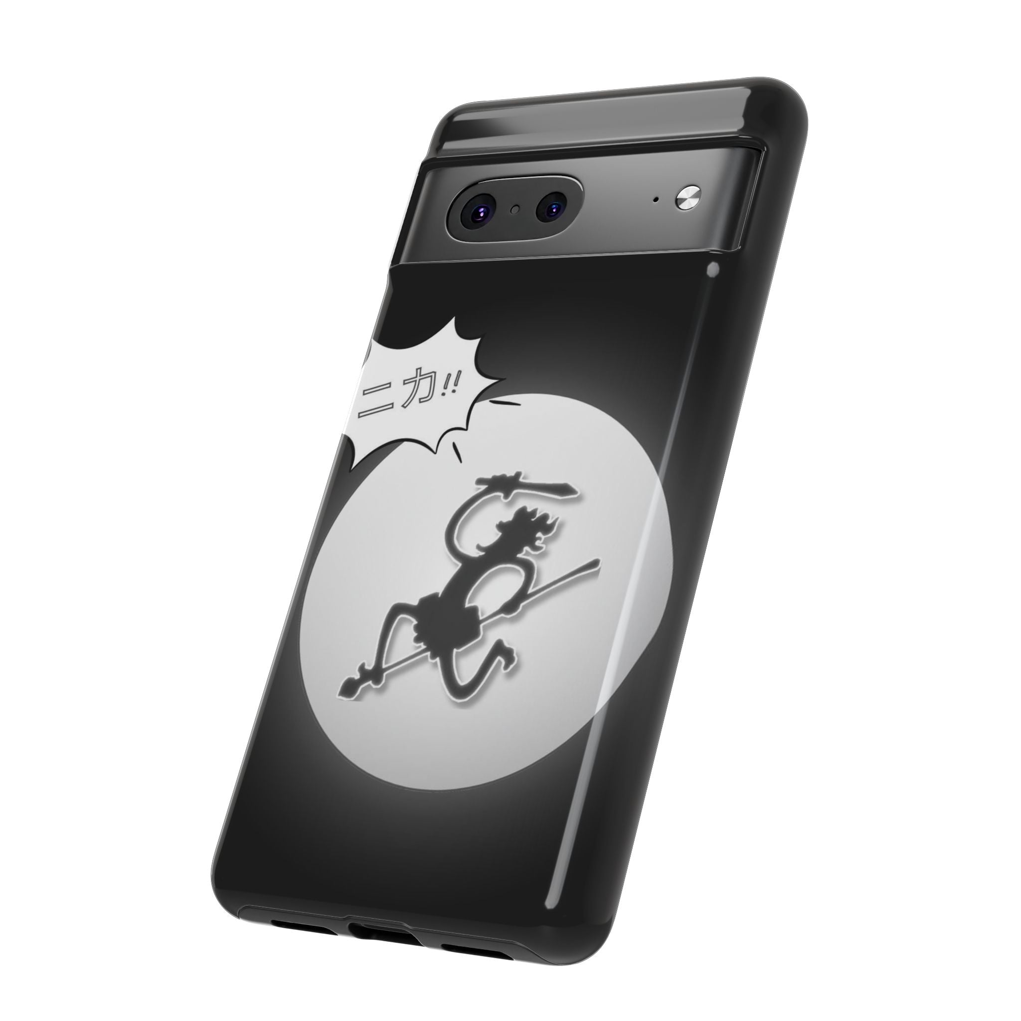 Black Cat Phone Case with Moon and Japanese Text, Tough Phone Case for Cat Lovers, Unique Gift for Birthdays, Halloween, and Everyday Use