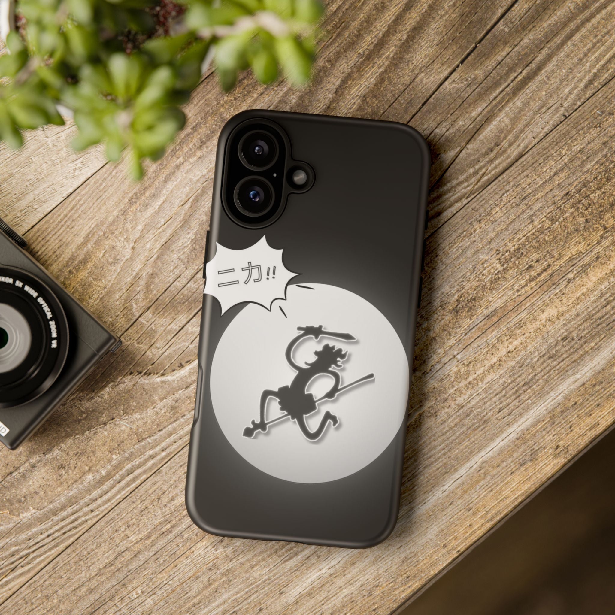 Black Cat Phone Case with Moon and Japanese Text, Tough Phone Case for Cat Lovers, Unique Gift for Birthdays, Halloween, and Everyday Use