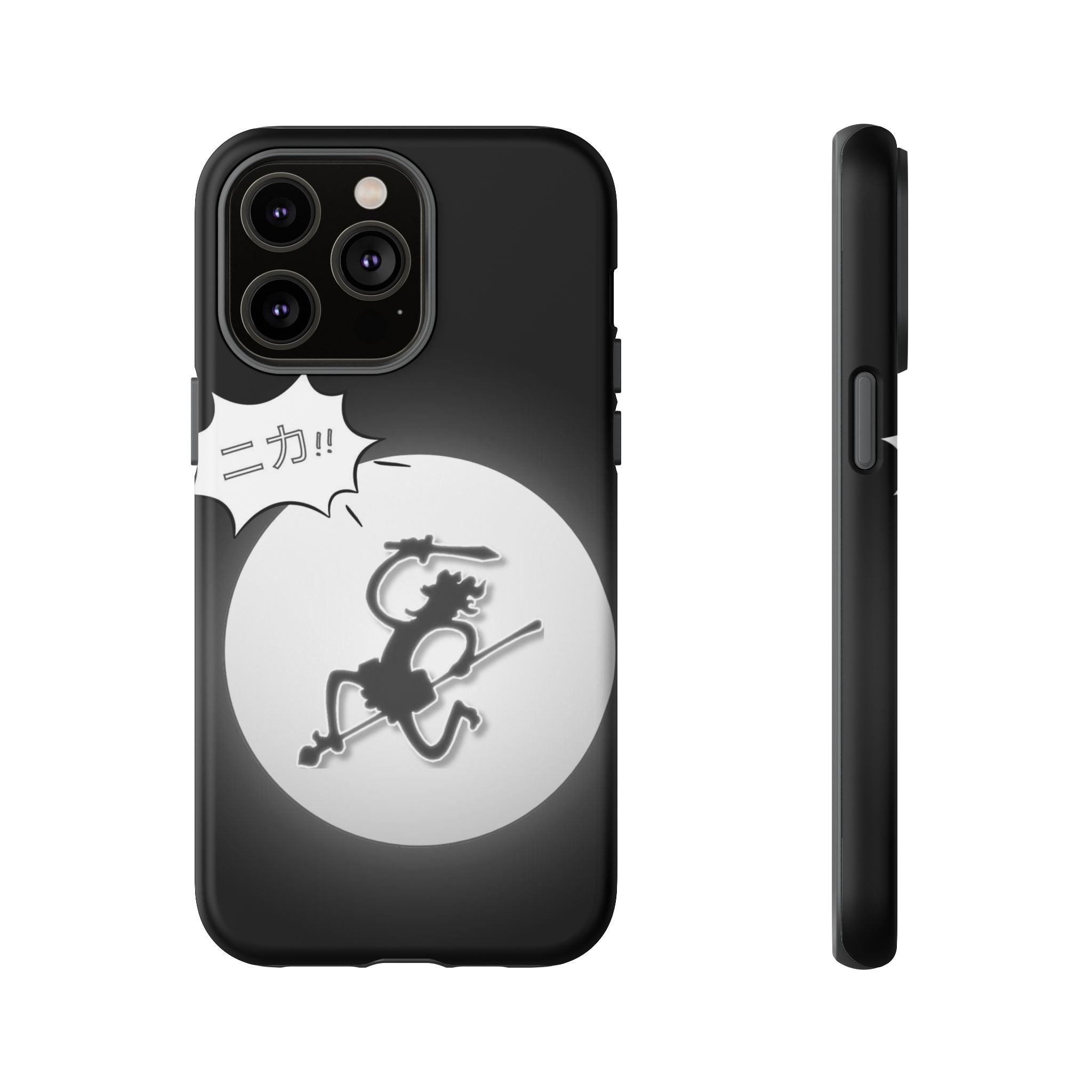 Black Cat Phone Case with Moon and Japanese Text, Tough Phone Case for Cat Lovers, Unique Gift for Birthdays, Halloween, and Everyday Use