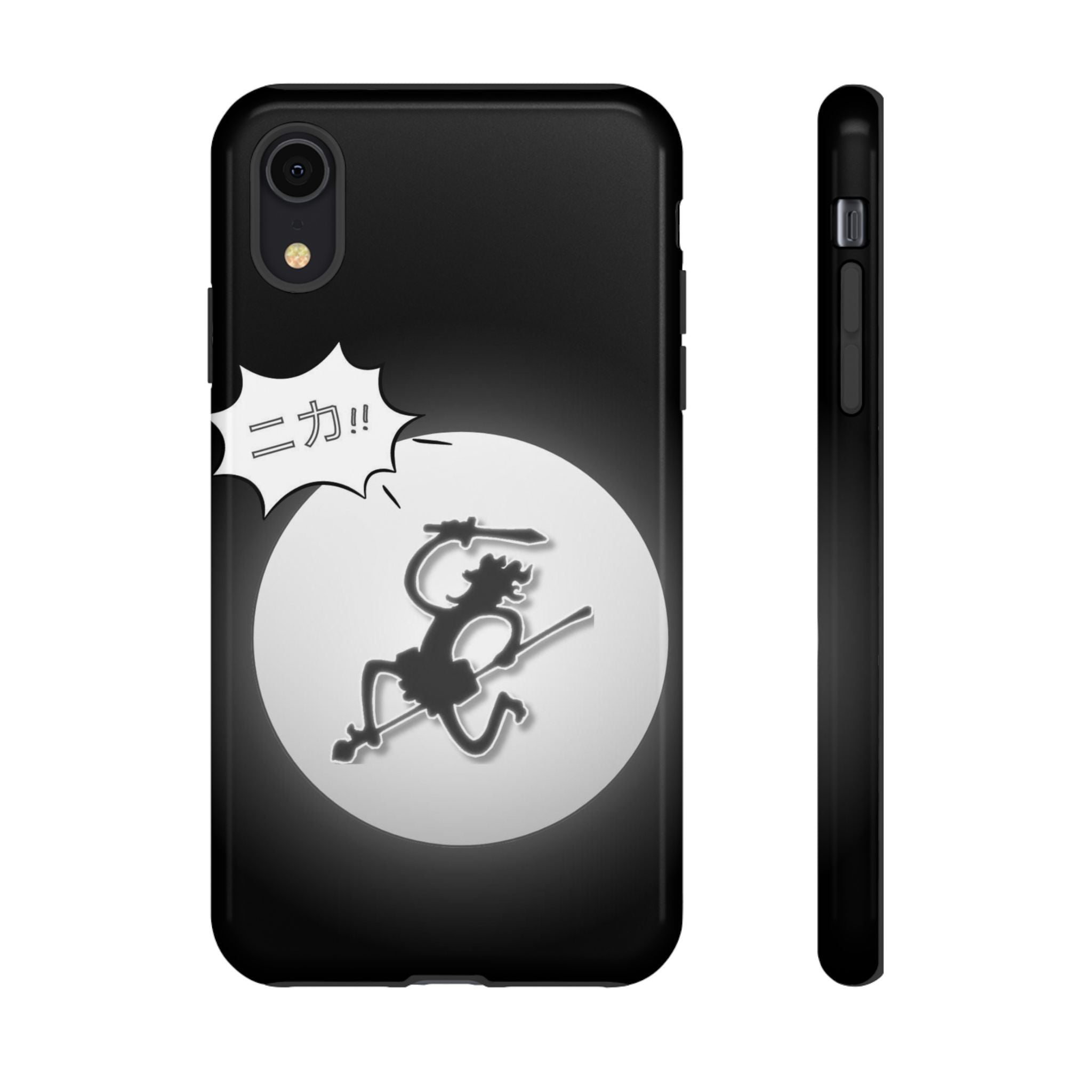 Black Cat Phone Case with Moon and Japanese Text, Tough Phone Case for Cat Lovers, Unique Gift for Birthdays, Halloween, and Everyday Use