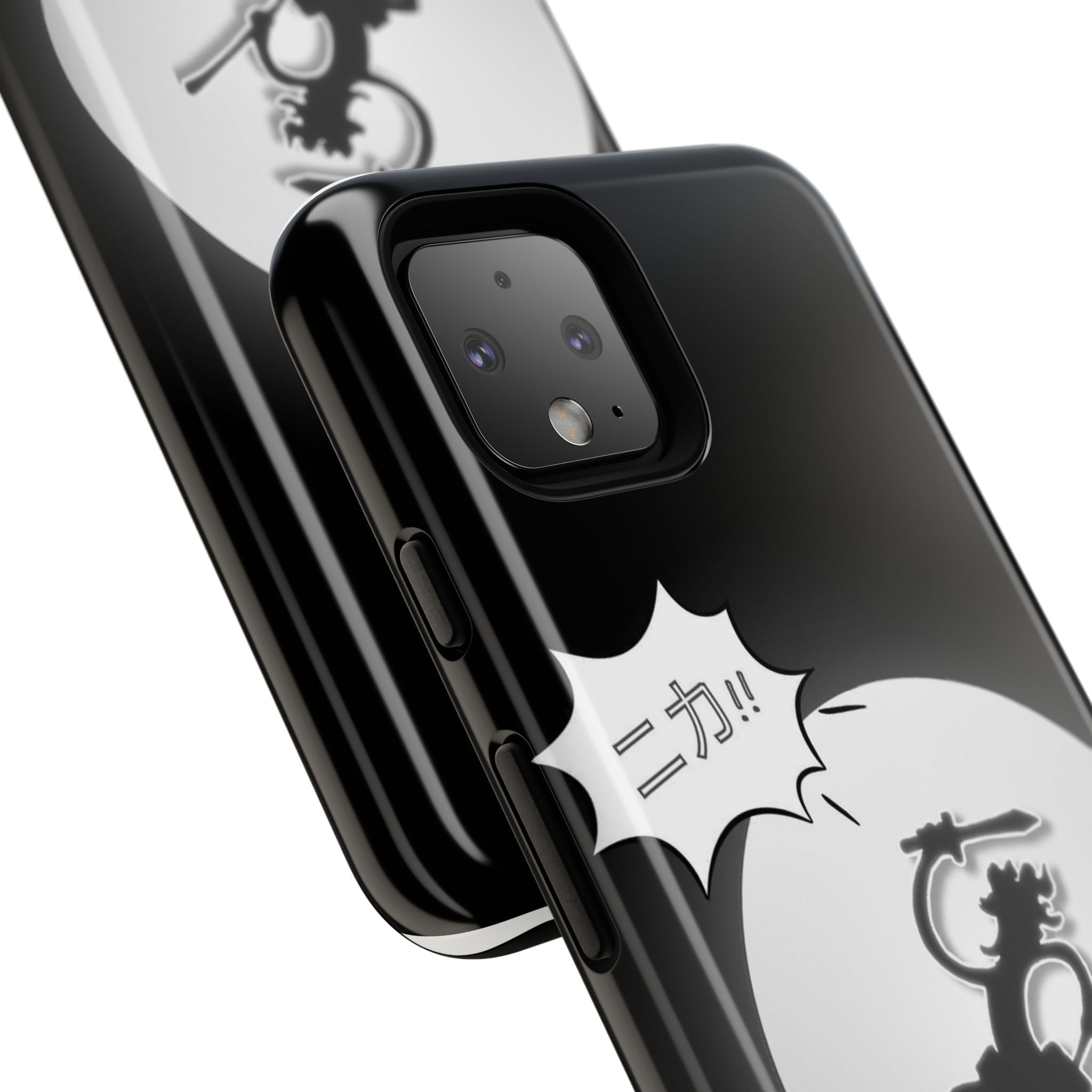 Black Cat Phone Case with Moon and Japanese Text, Tough Phone Case for Cat Lovers, Unique Gift for Birthdays, Halloween, and Everyday Use