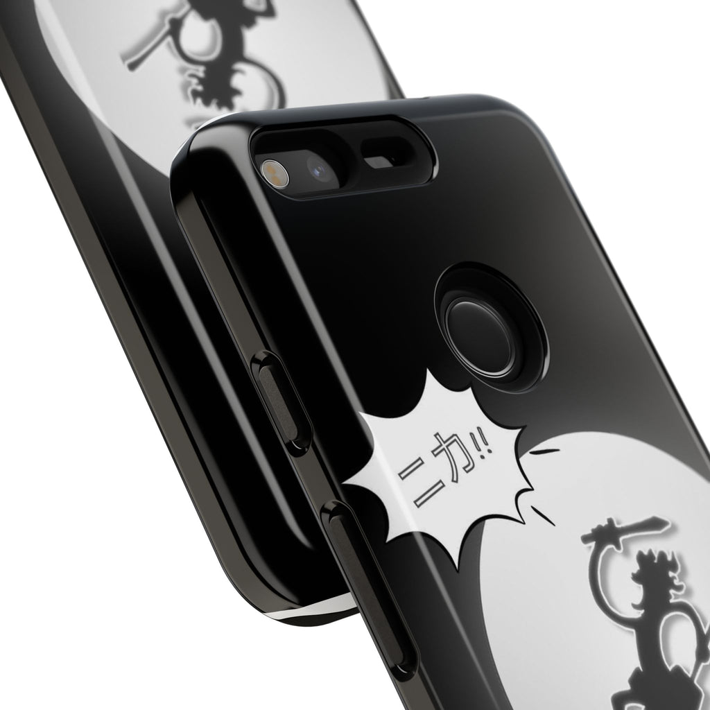 Black Cat Phone Case with Moon and Japanese Text, Tough Phone Case for Cat Lovers, Unique Gift for Birthdays, Halloween, and Everyday Use