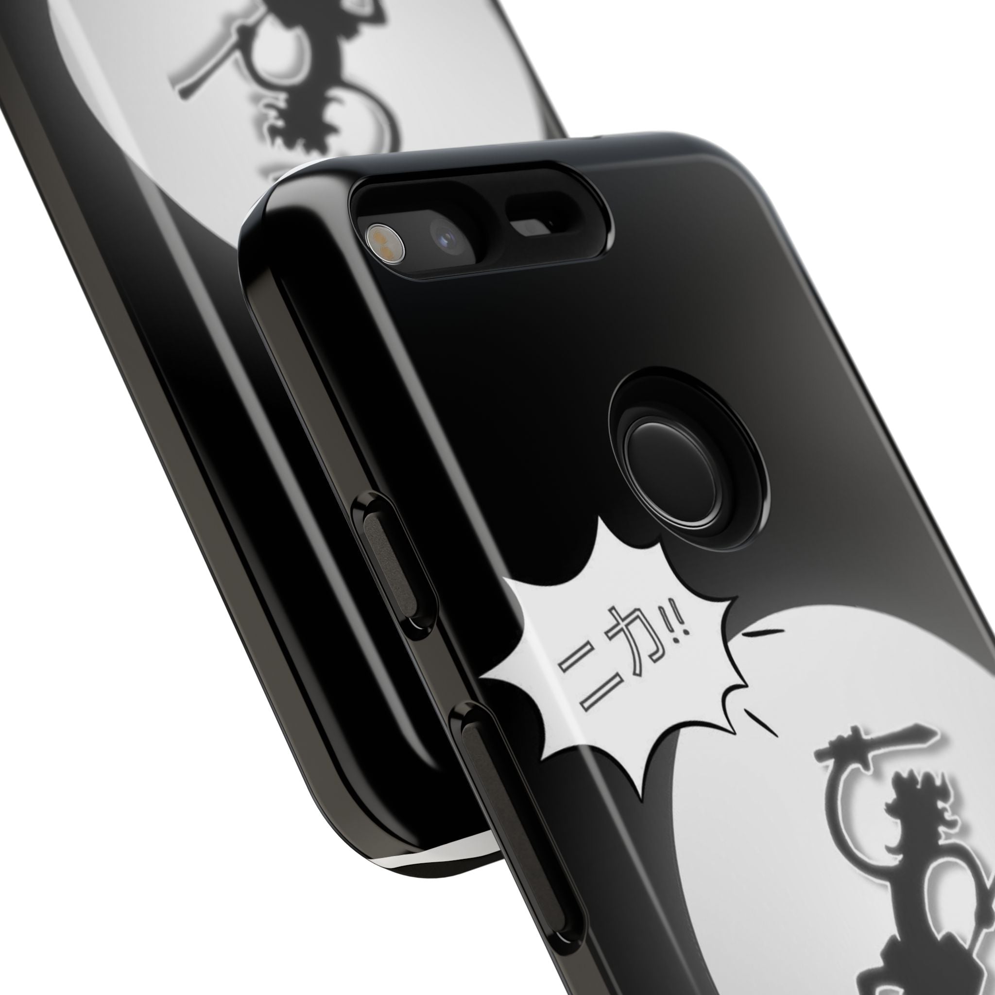 Black Cat Phone Case with Moon and Japanese Text, Tough Phone Case for Cat Lovers, Unique Gift for Birthdays, Halloween, and Everyday Use