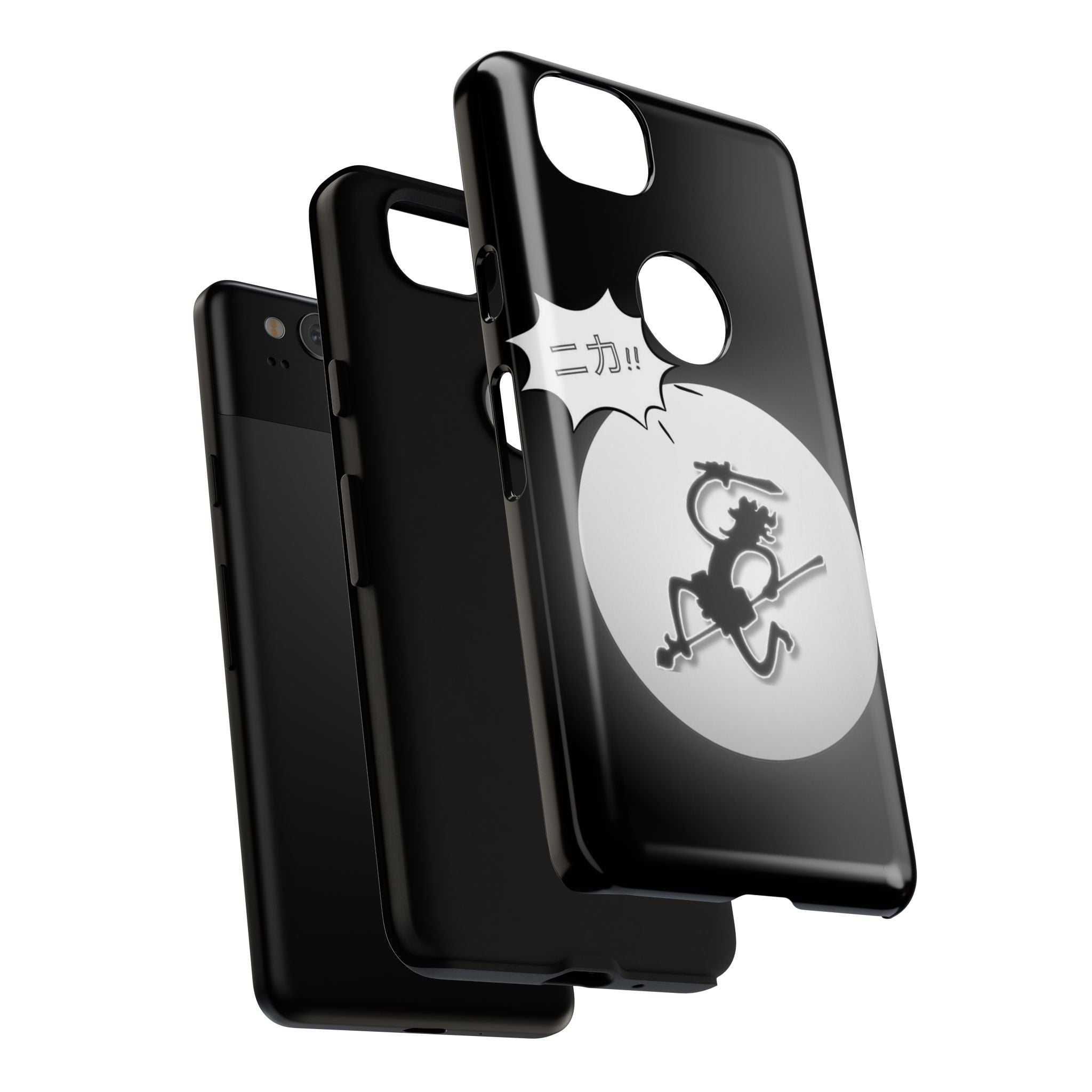 Black Cat Phone Case with Moon and Japanese Text, Tough Phone Case for Cat Lovers, Unique Gift for Birthdays, Halloween, and Everyday Use