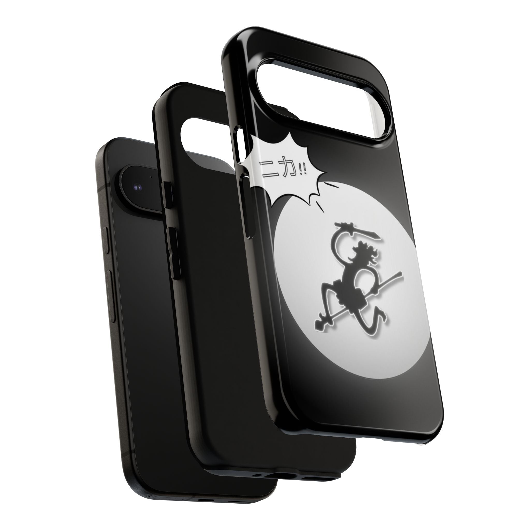 Black Cat Phone Case with Moon and Japanese Text, Tough Phone Case for Cat Lovers, Unique Gift for Birthdays, Halloween, and Everyday Use