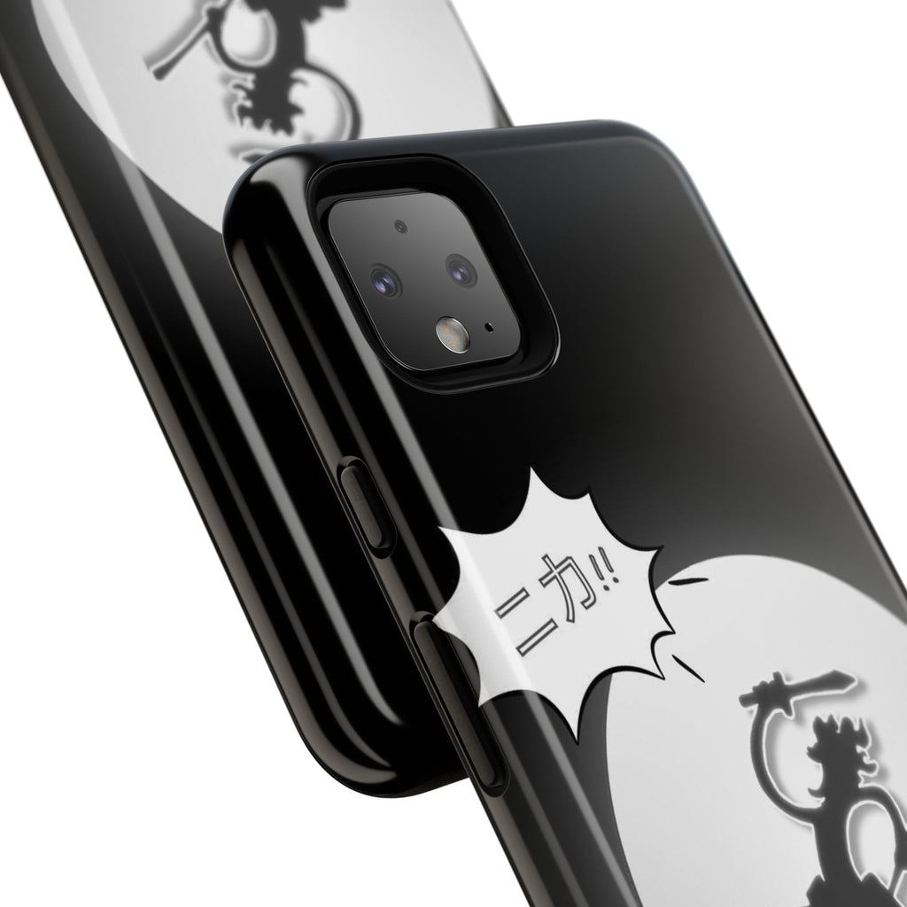 Black Cat Phone Case with Moon and Japanese Text, Tough Phone Case for Cat Lovers, Unique Gift for Birthdays, Halloween, and Everyday Use