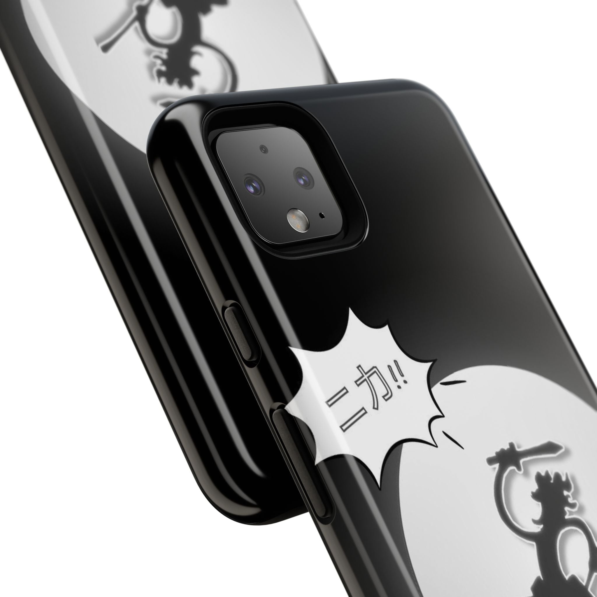 Black Cat Phone Case with Moon and Japanese Text, Tough Phone Case for Cat Lovers, Unique Gift for Birthdays, Halloween, and Everyday Use