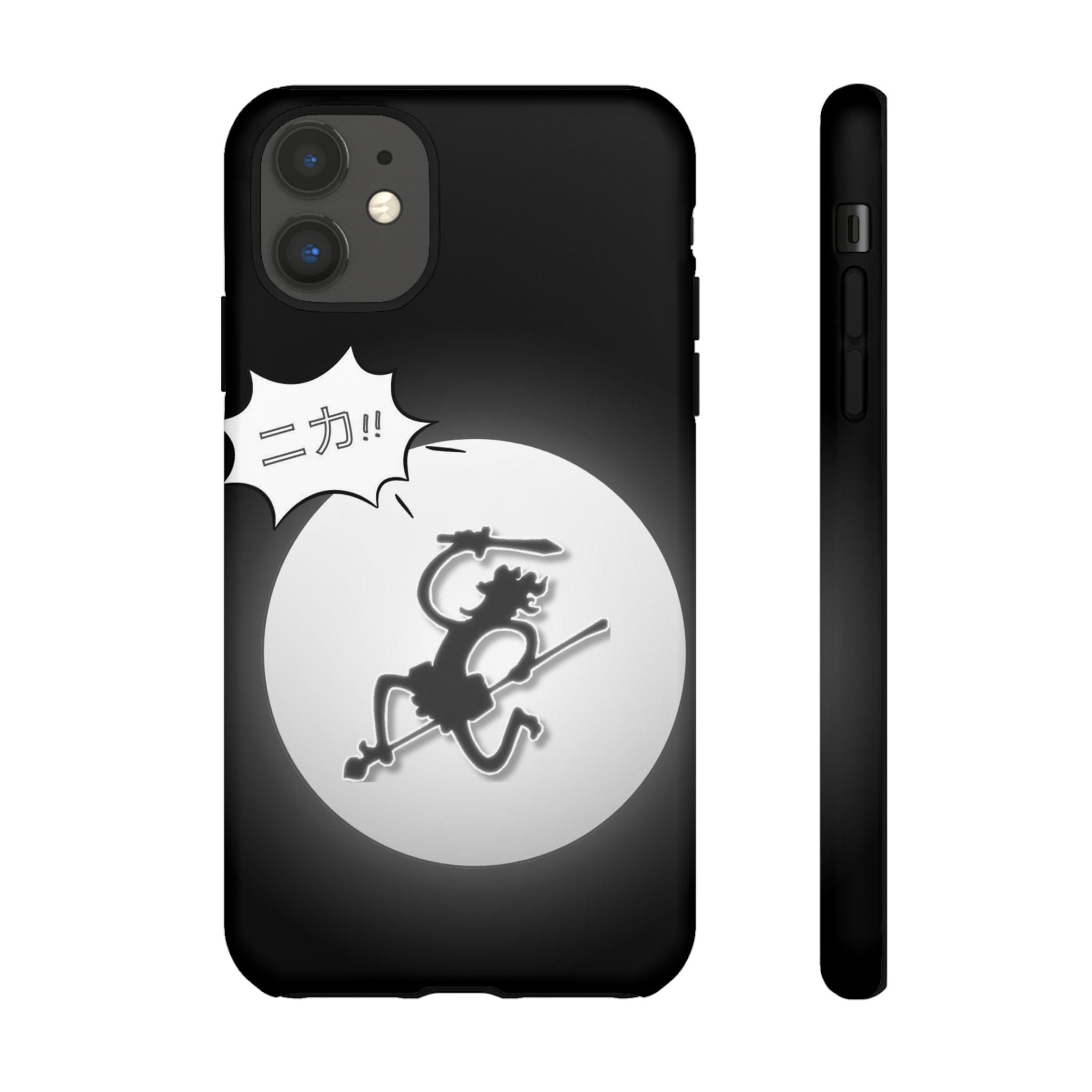 Black Cat Phone Case with Moon and Japanese Text, Tough Phone Case for Cat Lovers, Unique Gift for Birthdays, Halloween, and Everyday Use