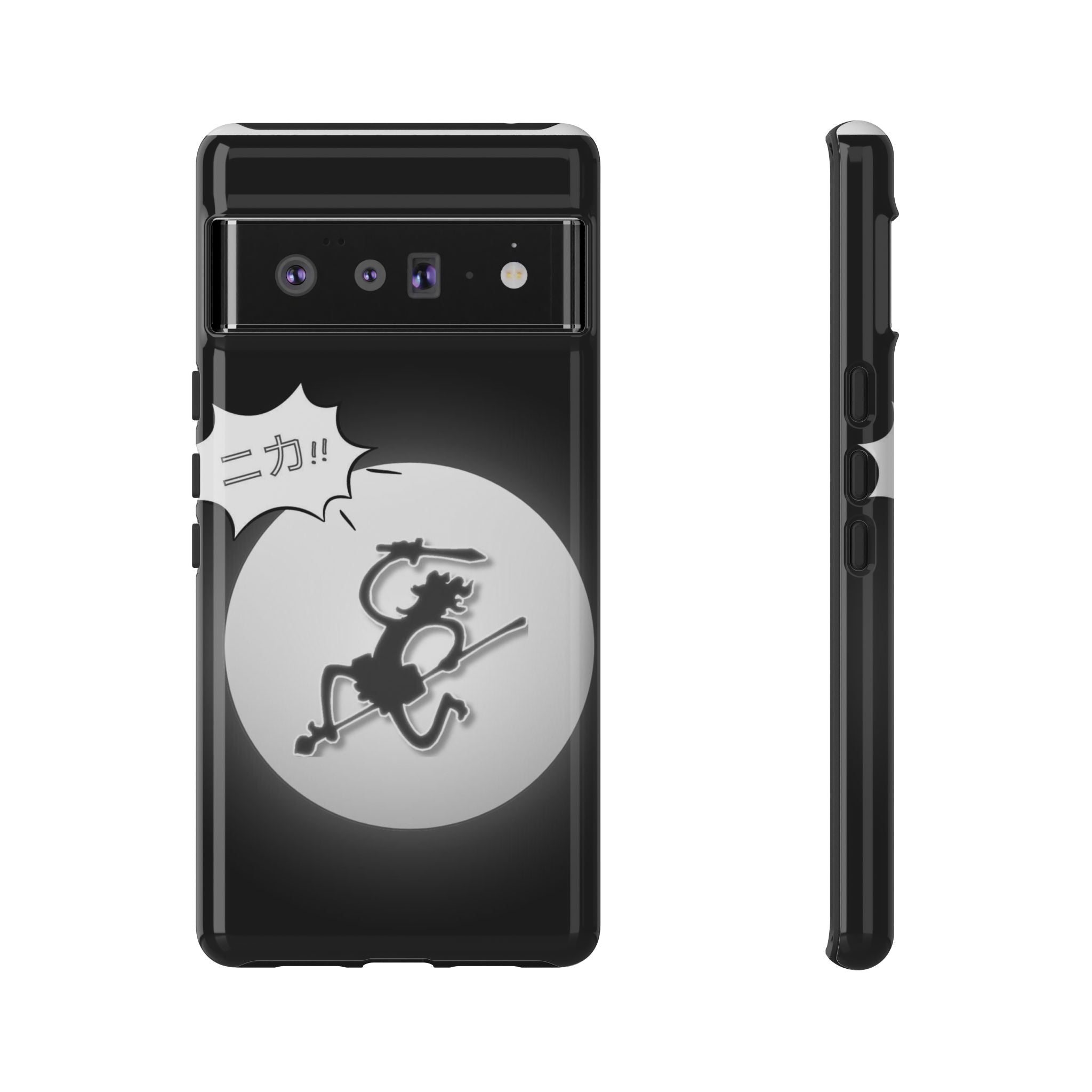 Black Cat Phone Case with Moon and Japanese Text, Tough Phone Case for Cat Lovers, Unique Gift for Birthdays, Halloween, and Everyday Use