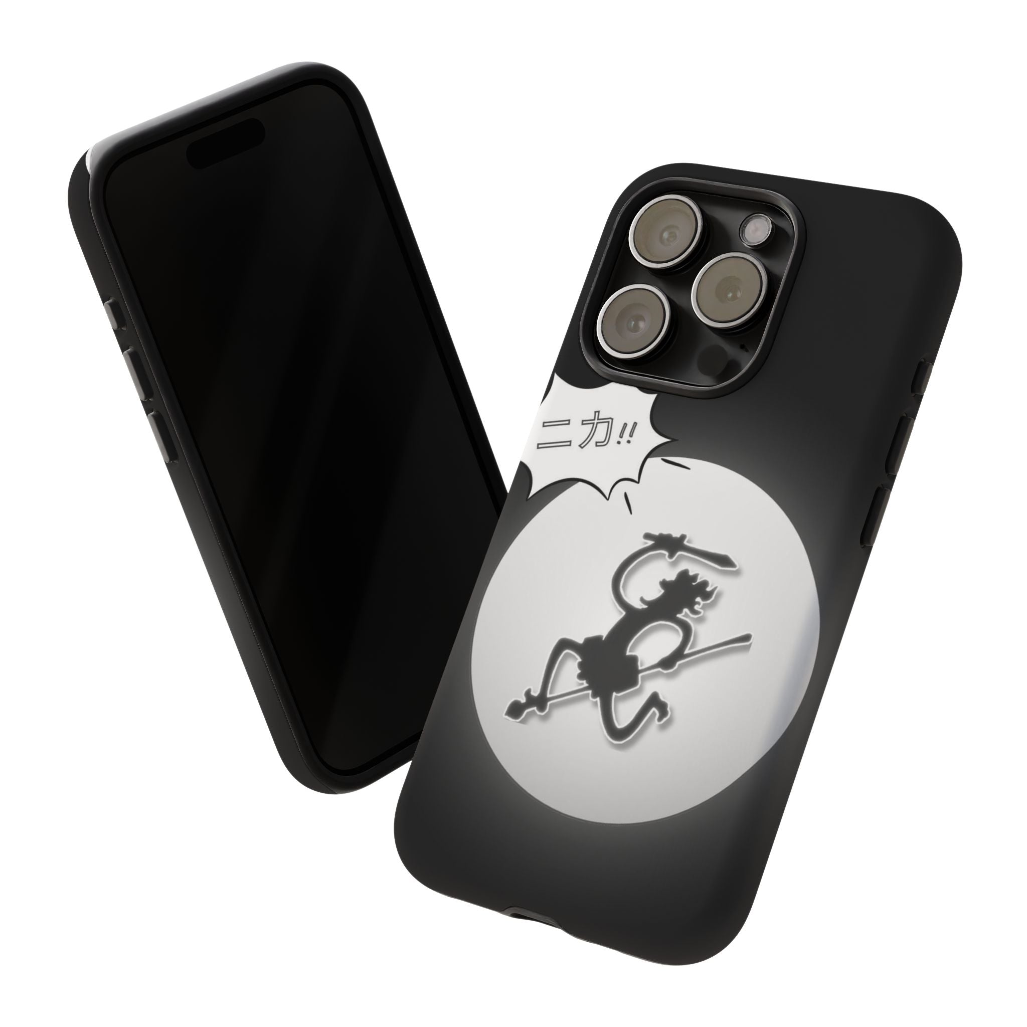Black Cat Phone Case with Moon and Japanese Text, Tough Phone Case for Cat Lovers, Unique Gift for Birthdays, Halloween, and Everyday Use