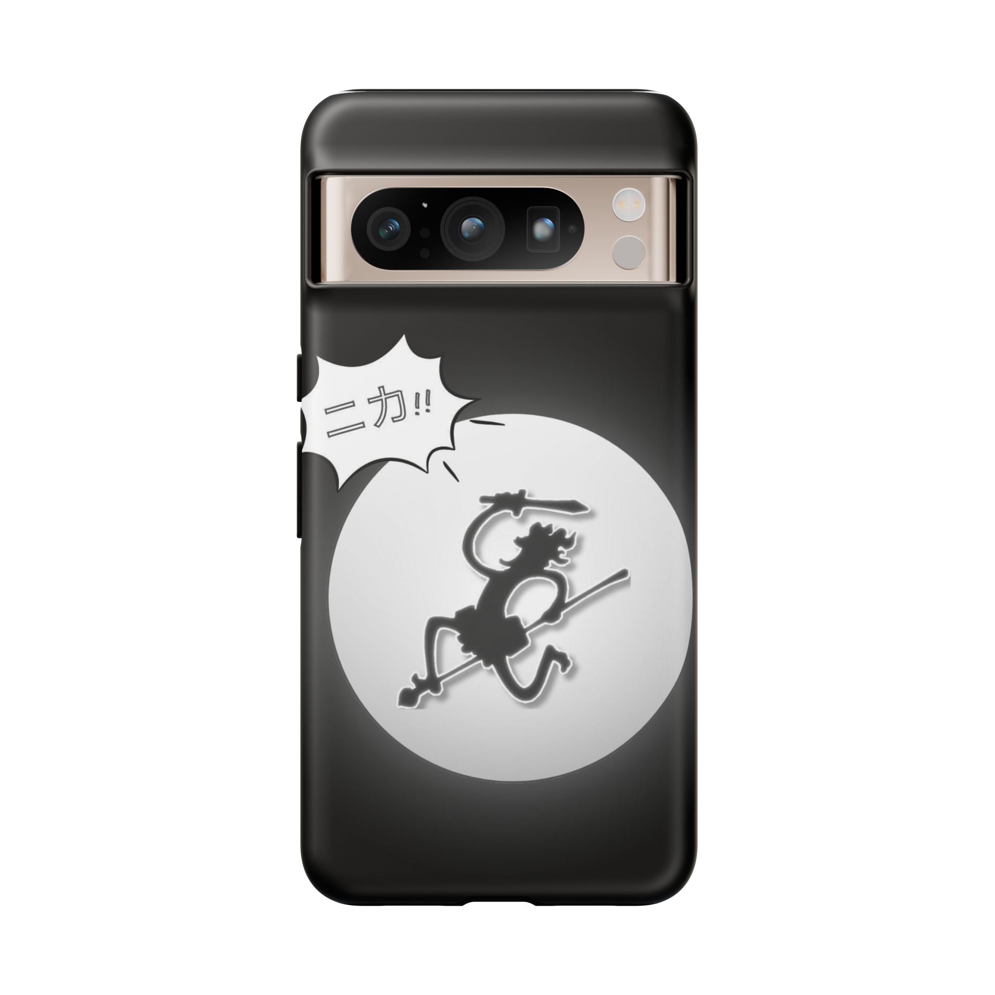 Black Cat Phone Case with Moon and Japanese Text, Tough Phone Case for Cat Lovers, Unique Gift for Birthdays, Halloween, and Everyday Use