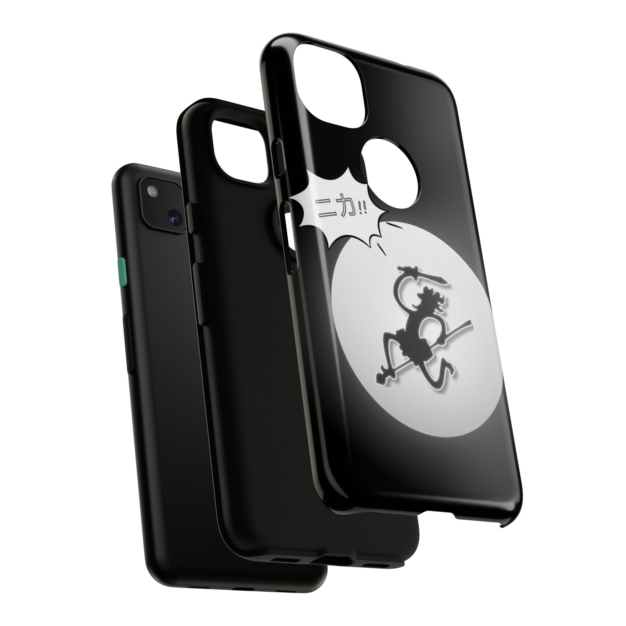 Black Cat Phone Case with Moon and Japanese Text, Tough Phone Case for Cat Lovers, Unique Gift for Birthdays, Halloween, and Everyday Use