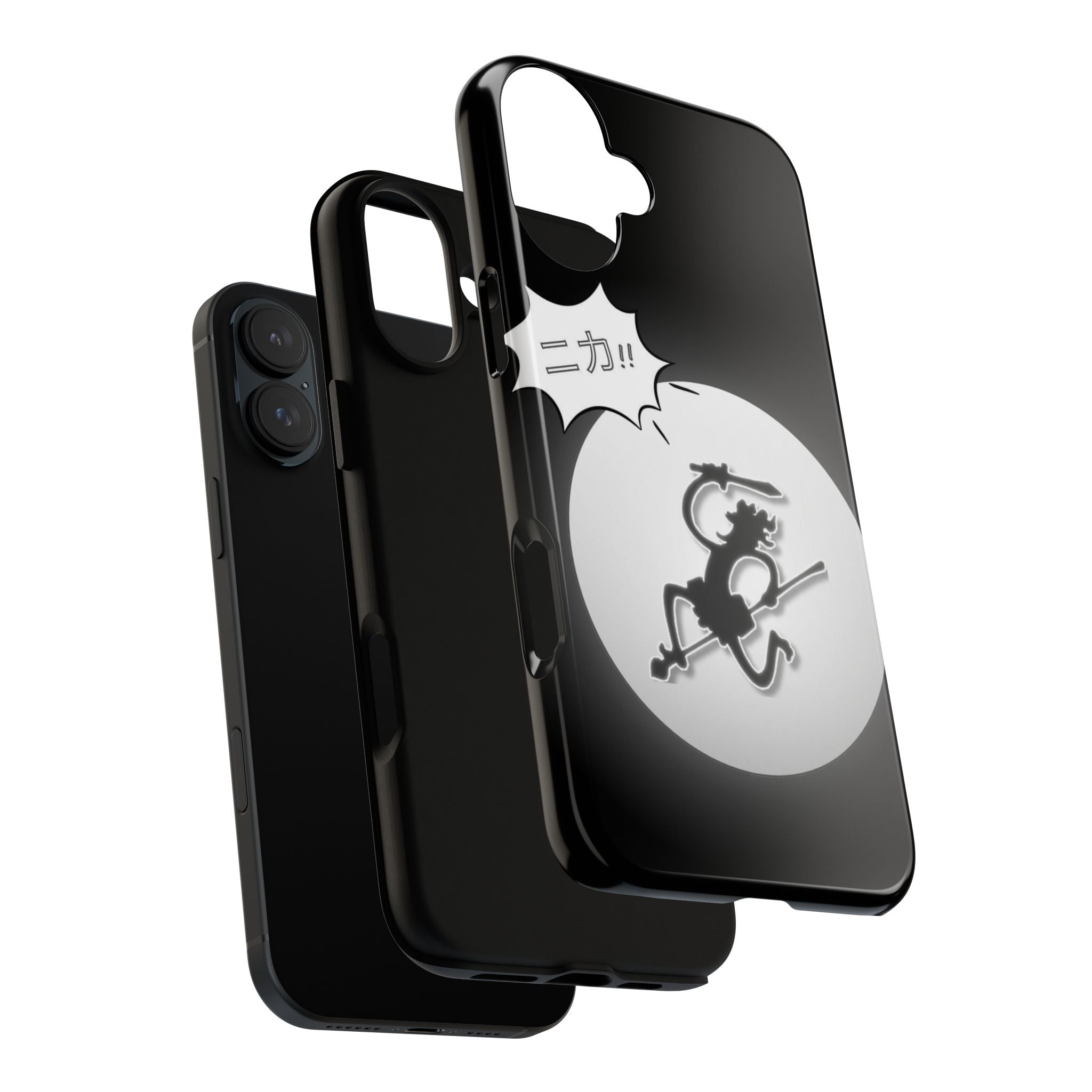 Black Cat Phone Case with Moon and Japanese Text, Tough Phone Case for Cat Lovers, Unique Gift for Birthdays, Halloween, and Everyday Use
