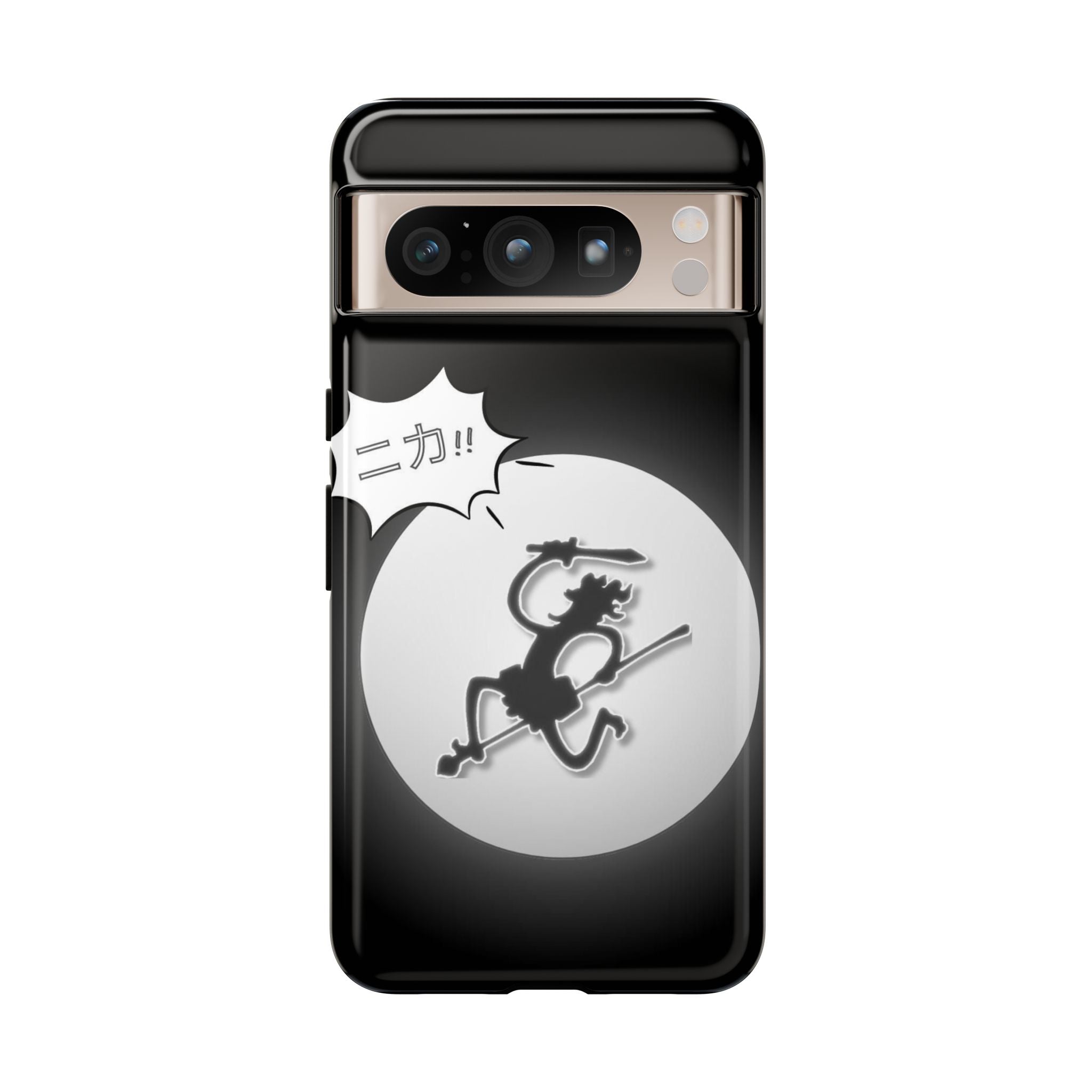 Black Cat Phone Case with Moon and Japanese Text, Tough Phone Case for Cat Lovers, Unique Gift for Birthdays, Halloween, and Everyday Use