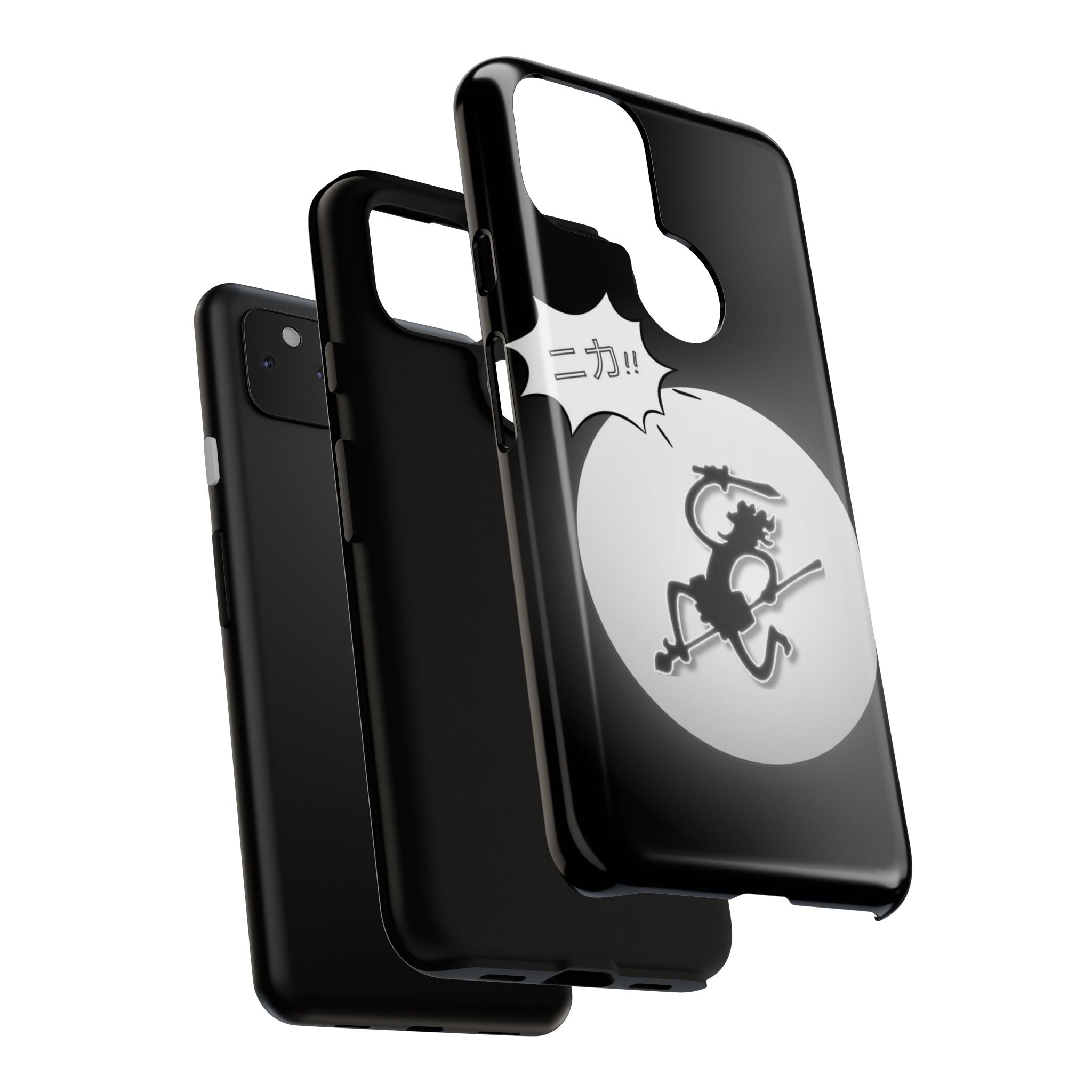 Black Cat Phone Case with Moon and Japanese Text, Tough Phone Case for Cat Lovers, Unique Gift for Birthdays, Halloween, and Everyday Use