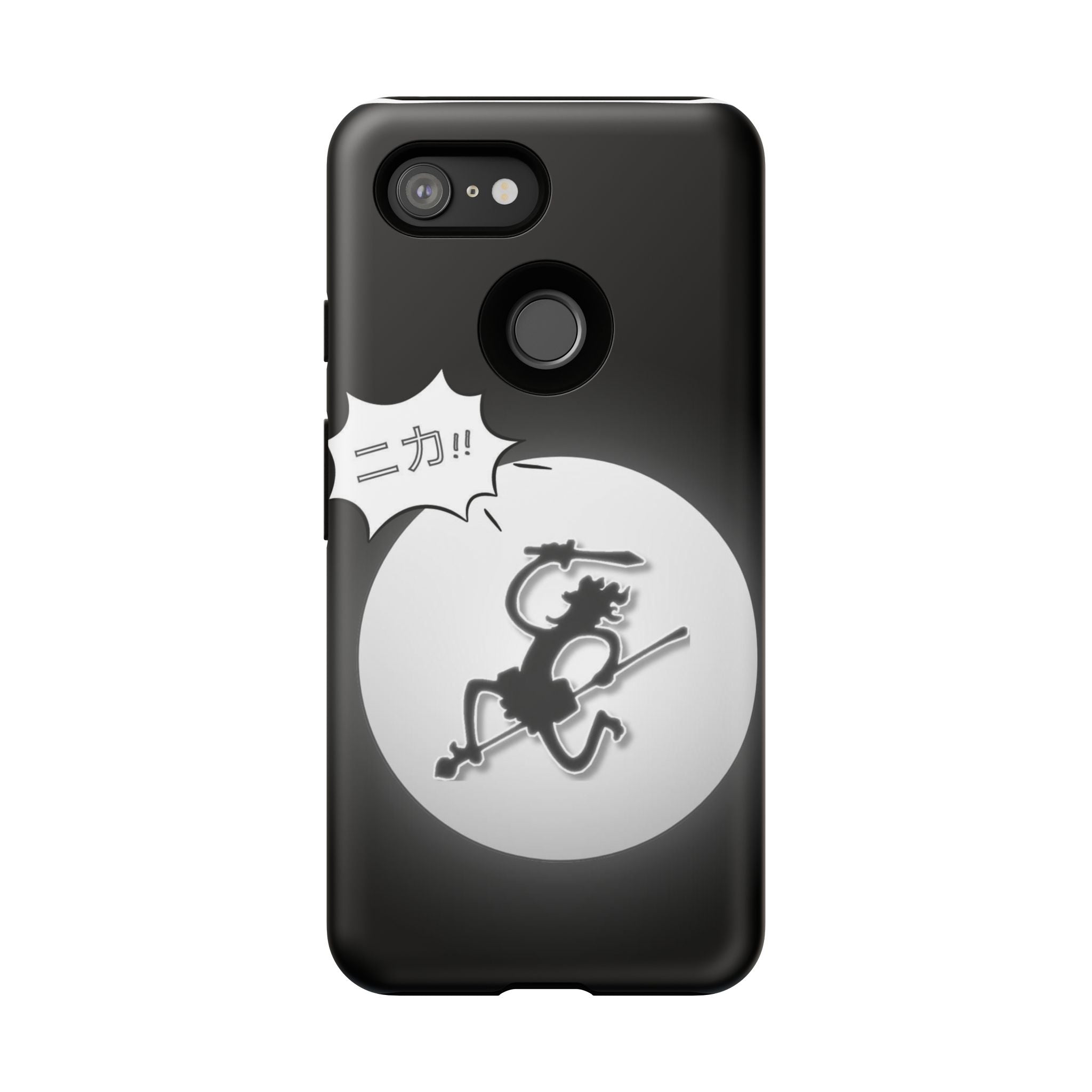 Black Cat Phone Case with Moon and Japanese Text, Tough Phone Case for Cat Lovers, Unique Gift for Birthdays, Halloween, and Everyday Use