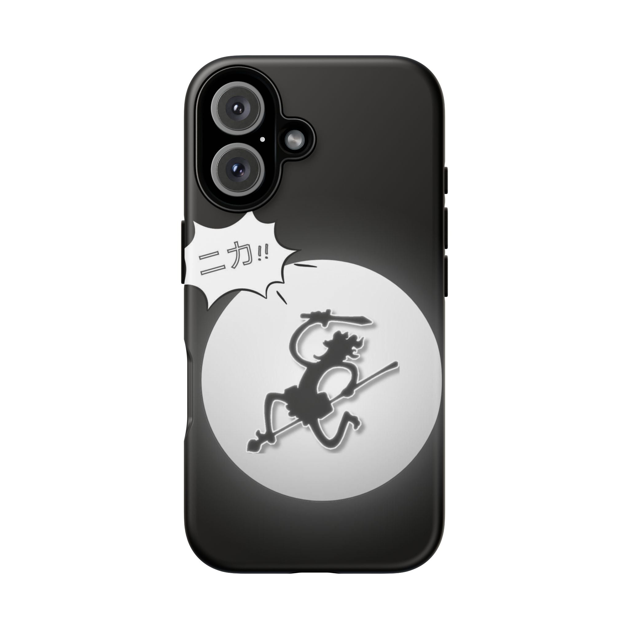 Black Cat Phone Case with Moon and Japanese Text, Tough Phone Case for Cat Lovers, Unique Gift for Birthdays, Halloween, and Everyday Use