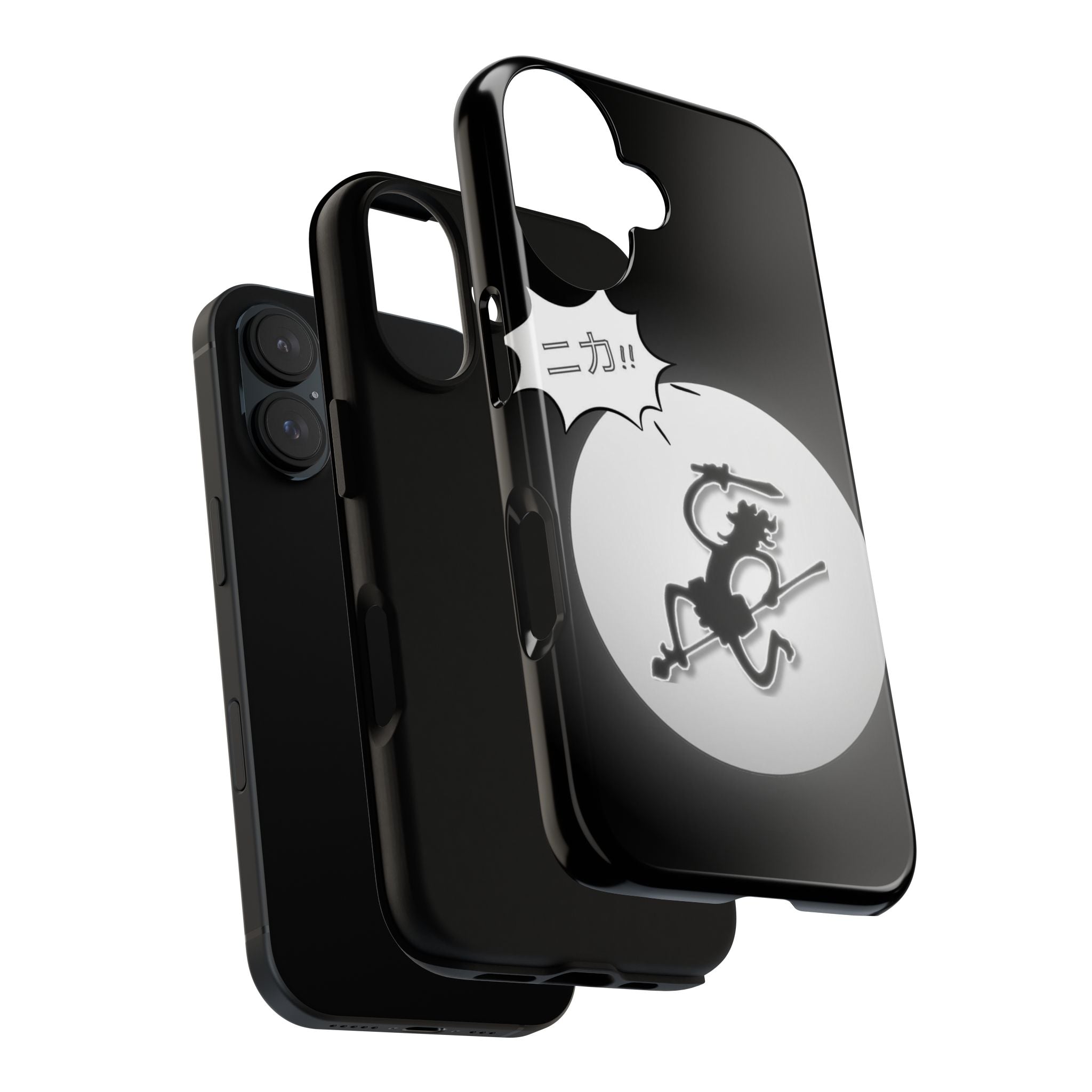 Black Cat Phone Case with Moon and Japanese Text, Tough Phone Case for Cat Lovers, Unique Gift for Birthdays, Halloween, and Everyday Use