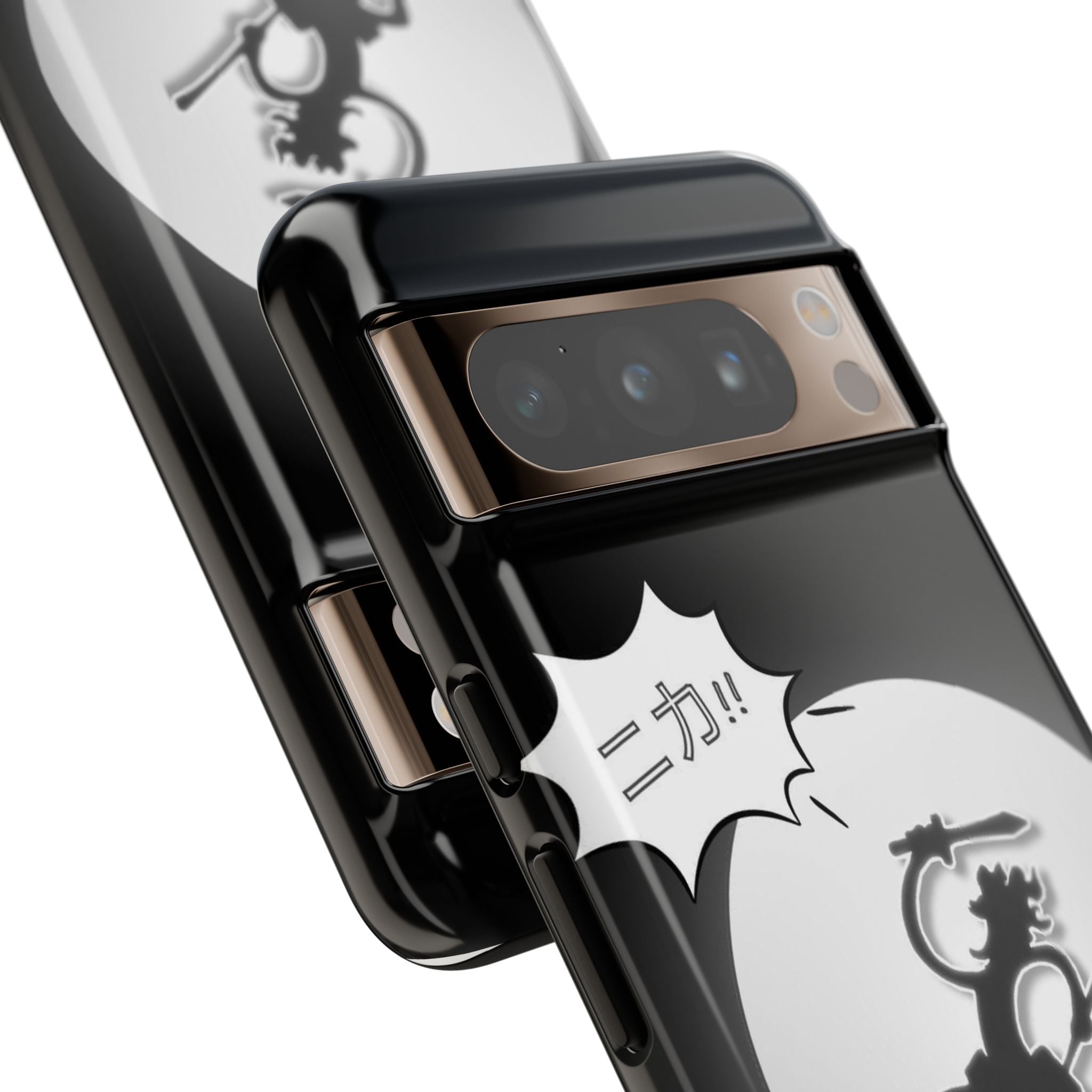 Black Cat Phone Case with Moon and Japanese Text, Tough Phone Case for Cat Lovers, Unique Gift for Birthdays, Halloween, and Everyday Use
