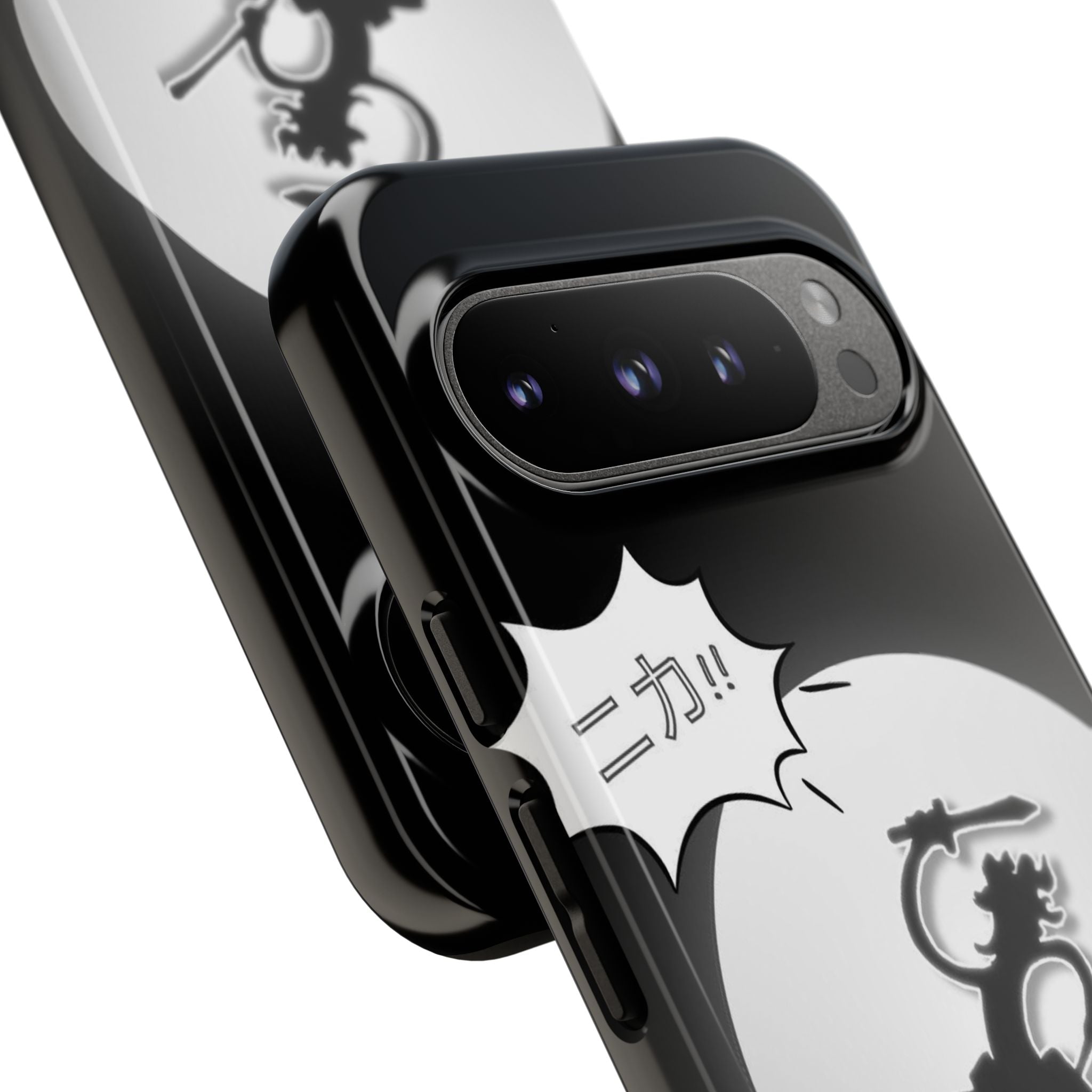 Black Cat Phone Case with Moon and Japanese Text, Tough Phone Case for Cat Lovers, Unique Gift for Birthdays, Halloween, and Everyday Use